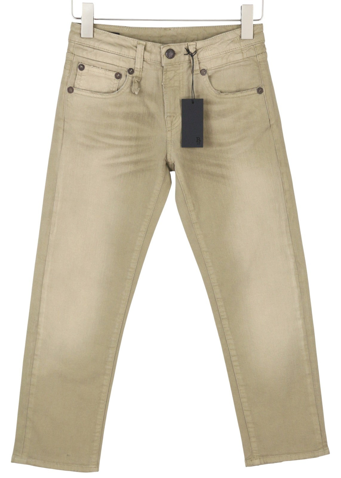 R13 Boy Straight Women Jeans 24 Pebble Stretch Faded Cropped Ankle Length Zip