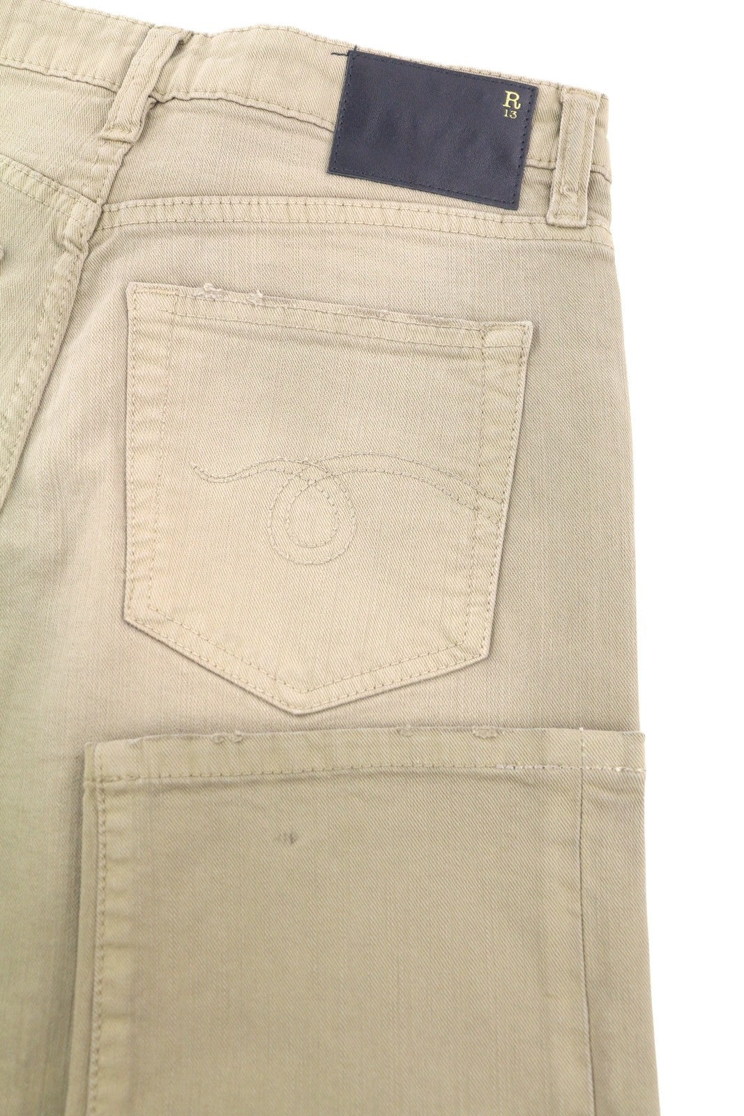 R13 Boy Straight Women Jeans 24 Pebble Stretch Faded Cropped Ankle Length Zip