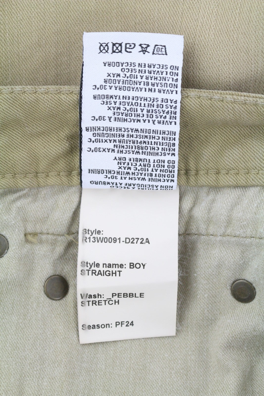 R13 Boy Straight Women Jeans 24 Pebble Stretch Faded Cropped Ankle Length Zip