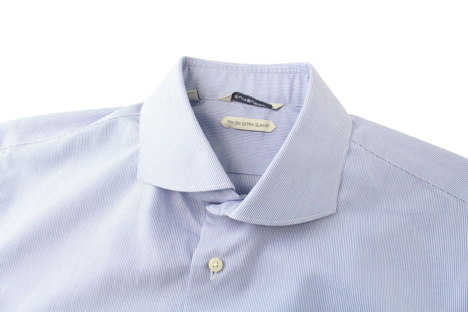 SUITSUPPLY Men's Formal Shirt 43.7/17L Blue Striped Cotton Extra Slim Cutaway