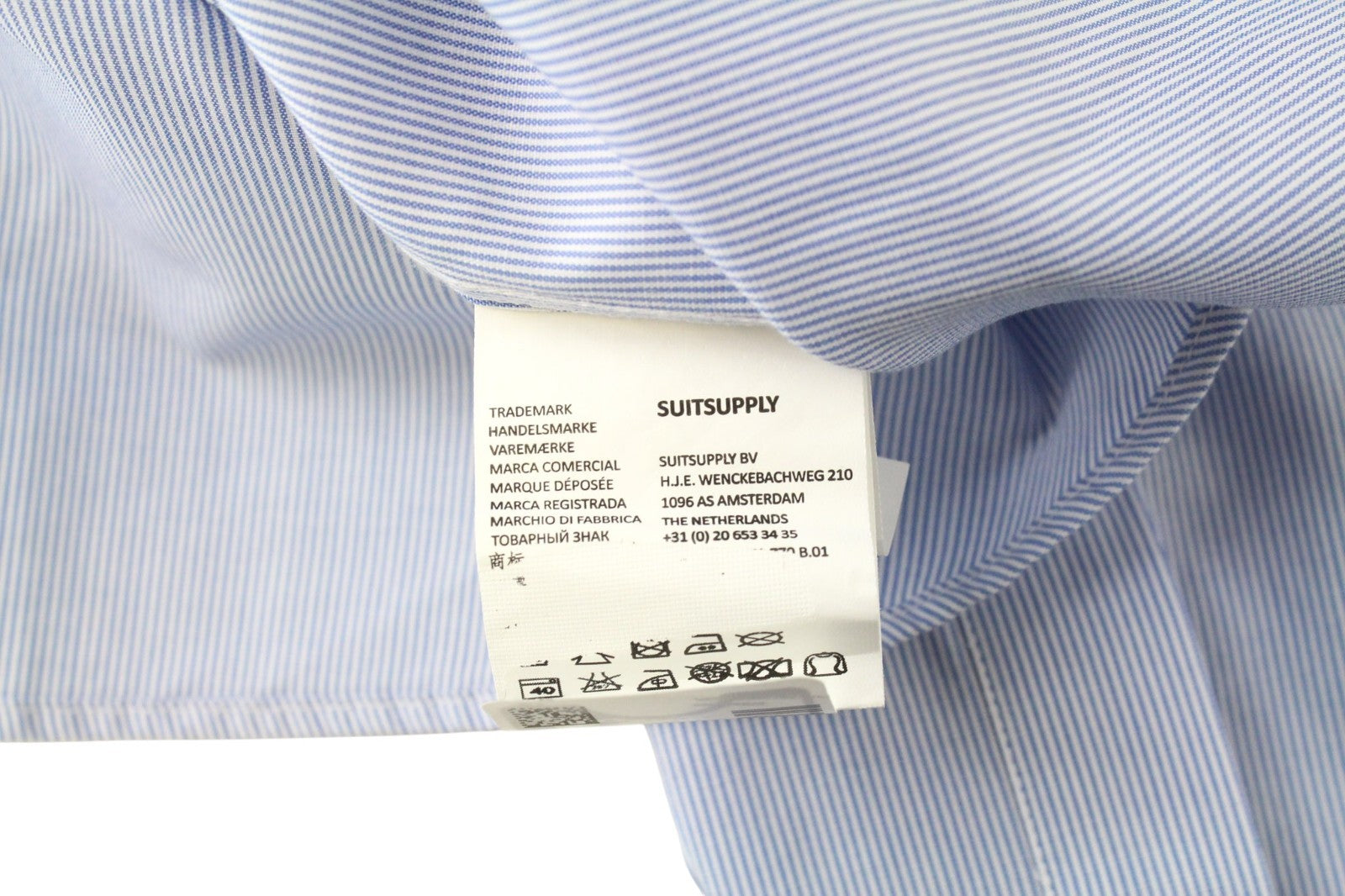 SUITSUPPLY Men's Formal Shirt 43.7/17L Blue Striped Cotton Extra Slim Cutaway