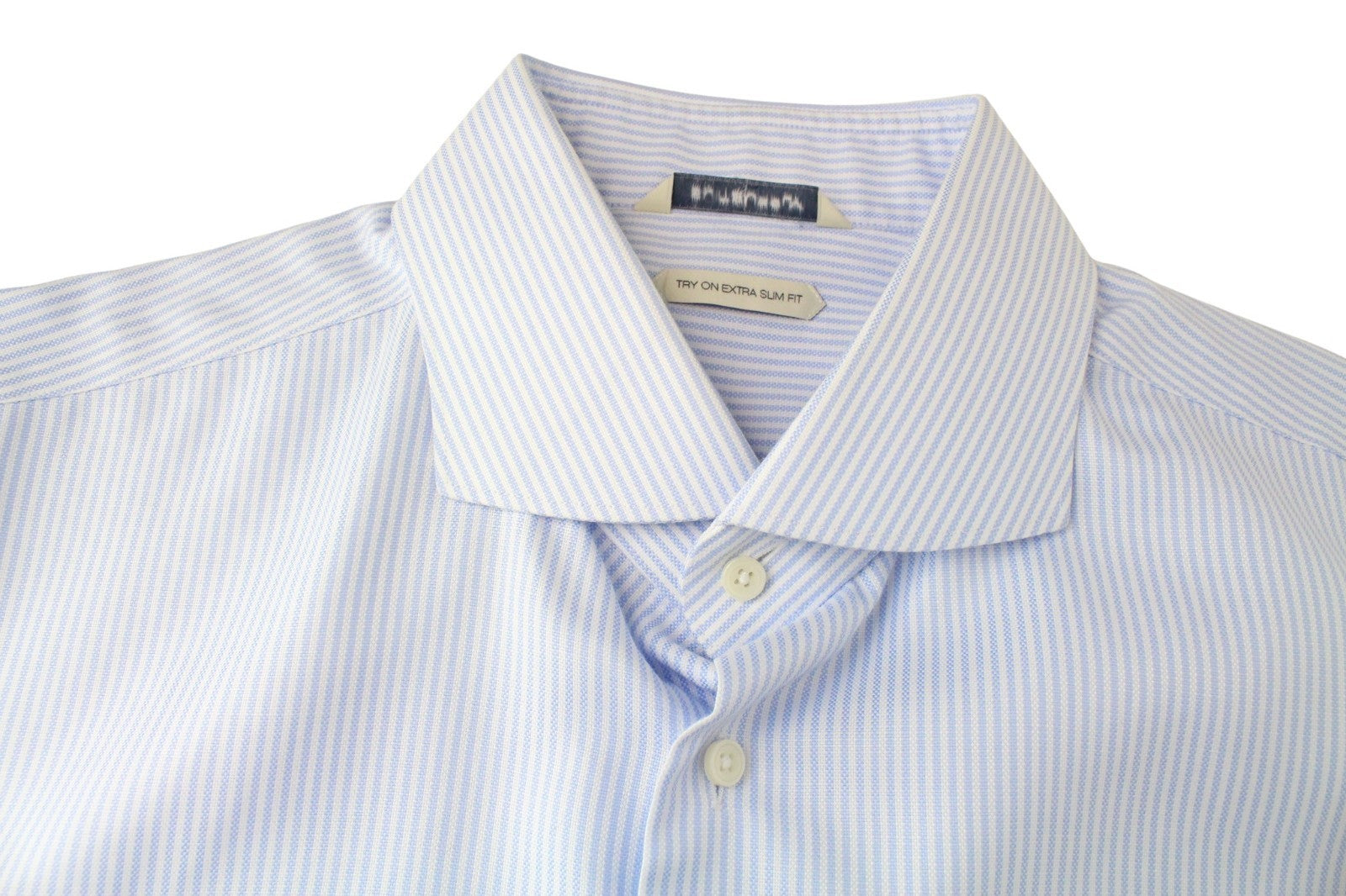 SUITSUPPLY Men's Formal Shirt 44/17.5 Blue Striped Cotton Slim Fit Long Sleeve