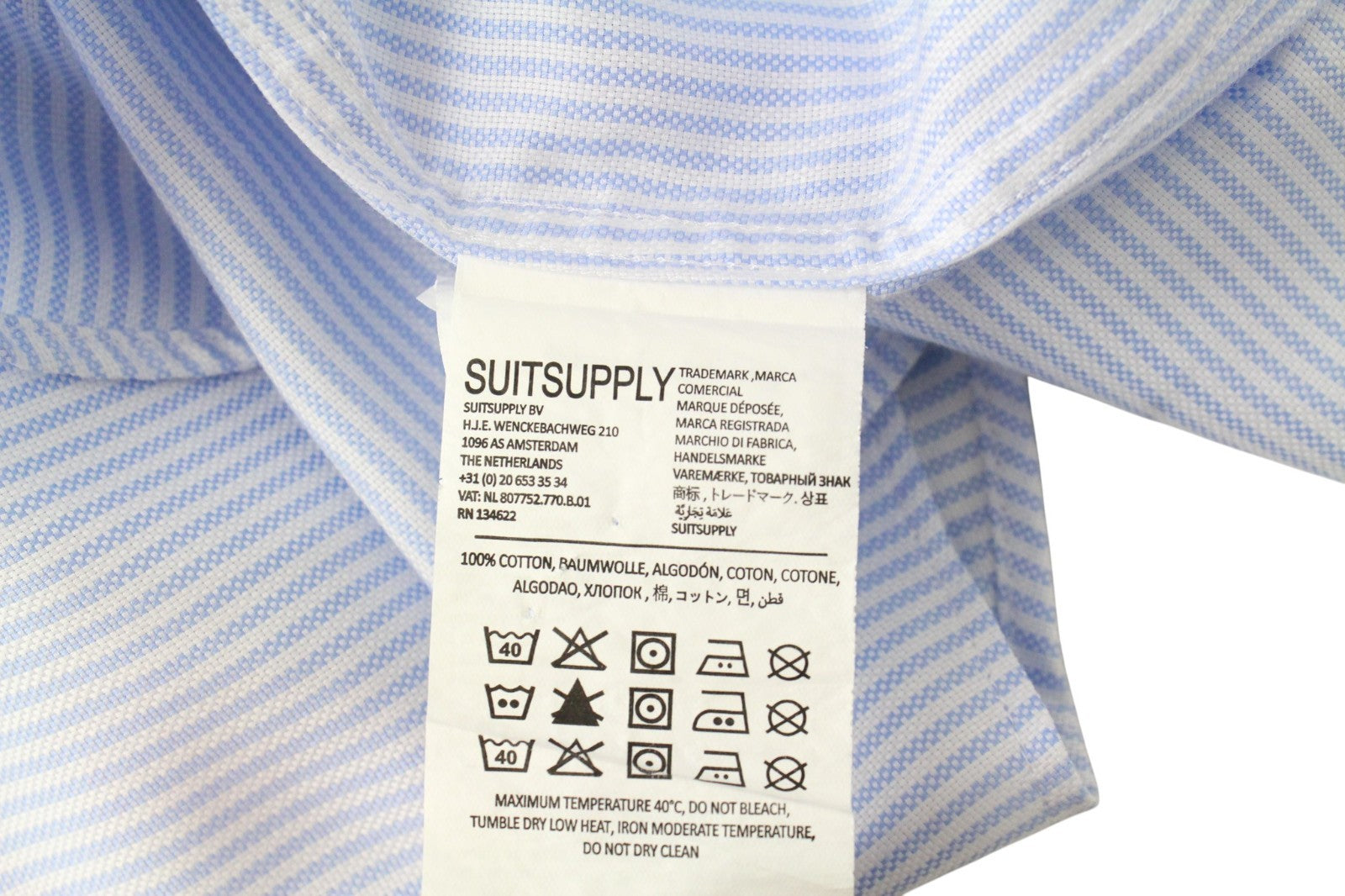 SUITSUPPLY Men's Formal Shirt 44/17.5 Blue Striped Cotton Slim Fit Long Sleeve