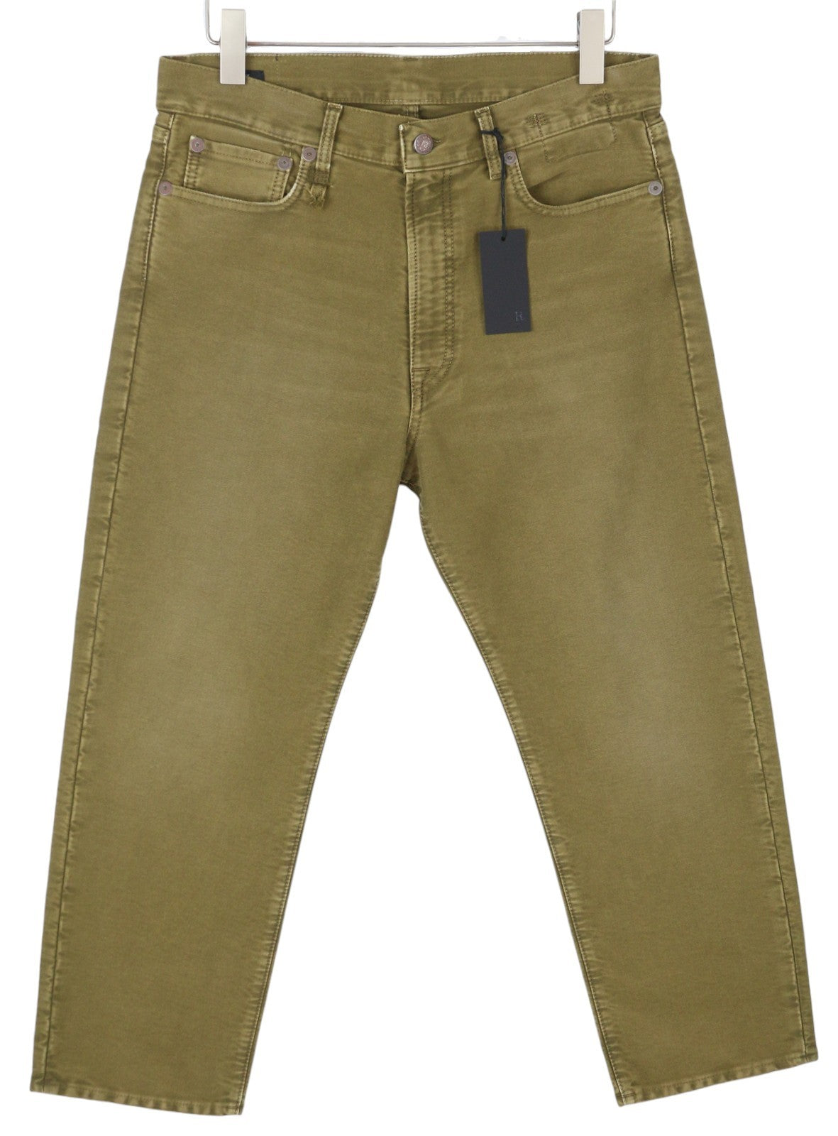 R13 Boyfriend Women Trousers 29 Olive Garment Dyed Moleskin Ankle Faded Zip FW25
