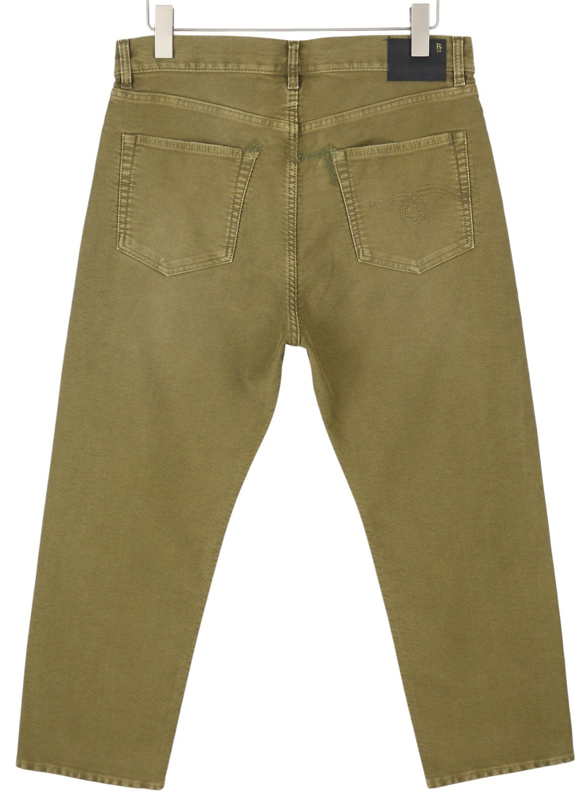 R13 Boyfriend Women Trousers 29 Olive Garment Dyed Moleskin Ankle Faded Zip FW25