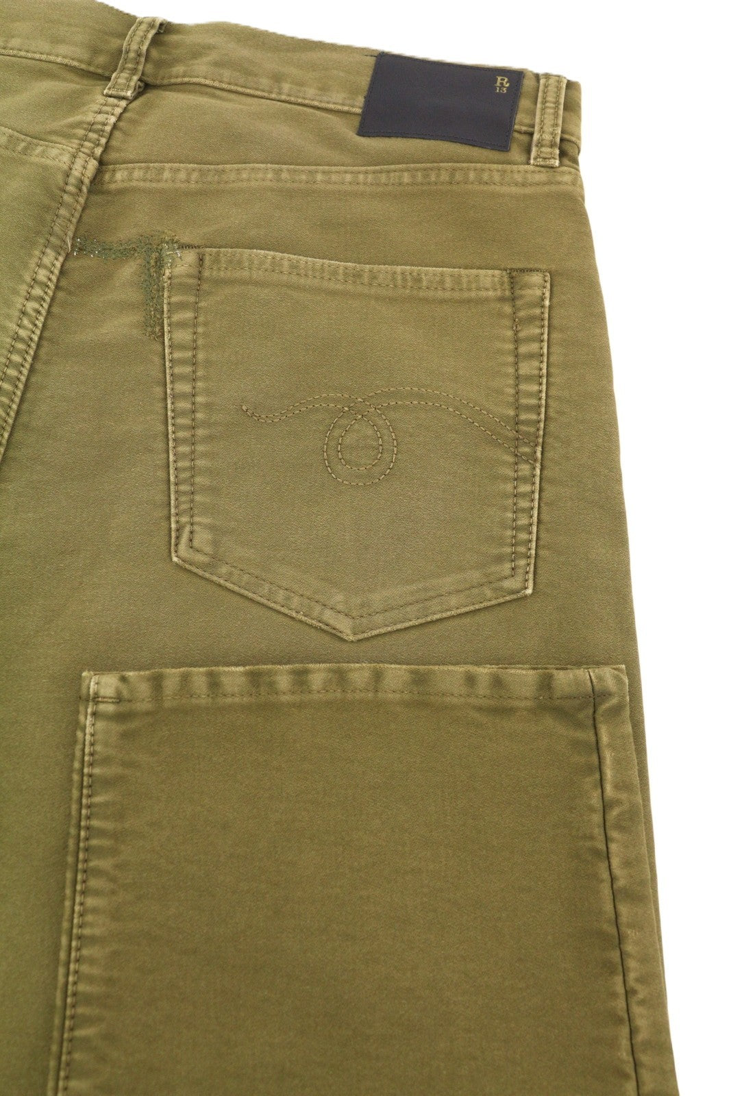 R13 Boyfriend Women Trousers 29 Olive Garment Dyed Moleskin Ankle Faded Zip FW25