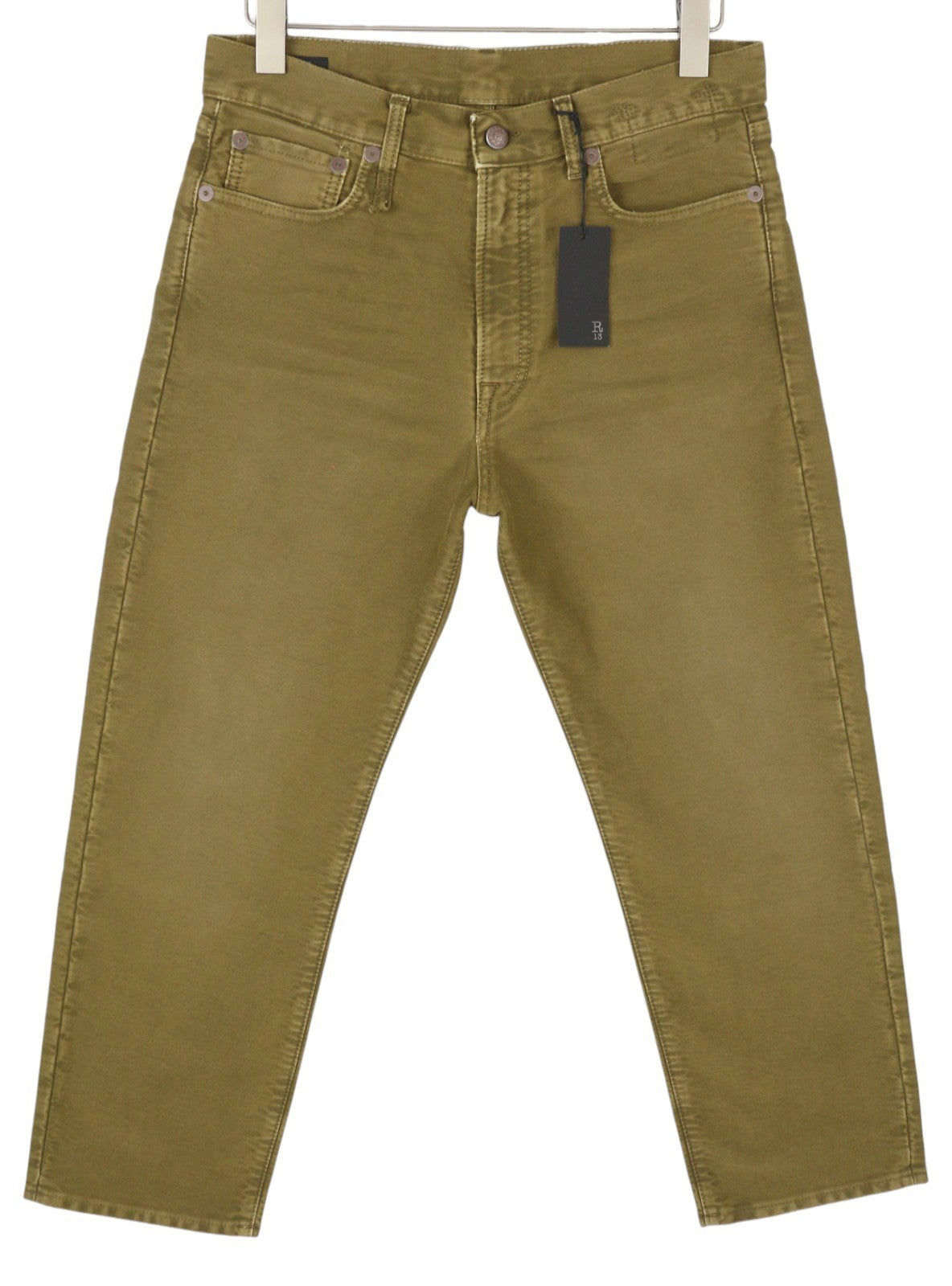 R13 Boyfriend Women Trousers 27 Olive Garment Dyed Moleskin Ankle Faded Zip FW25