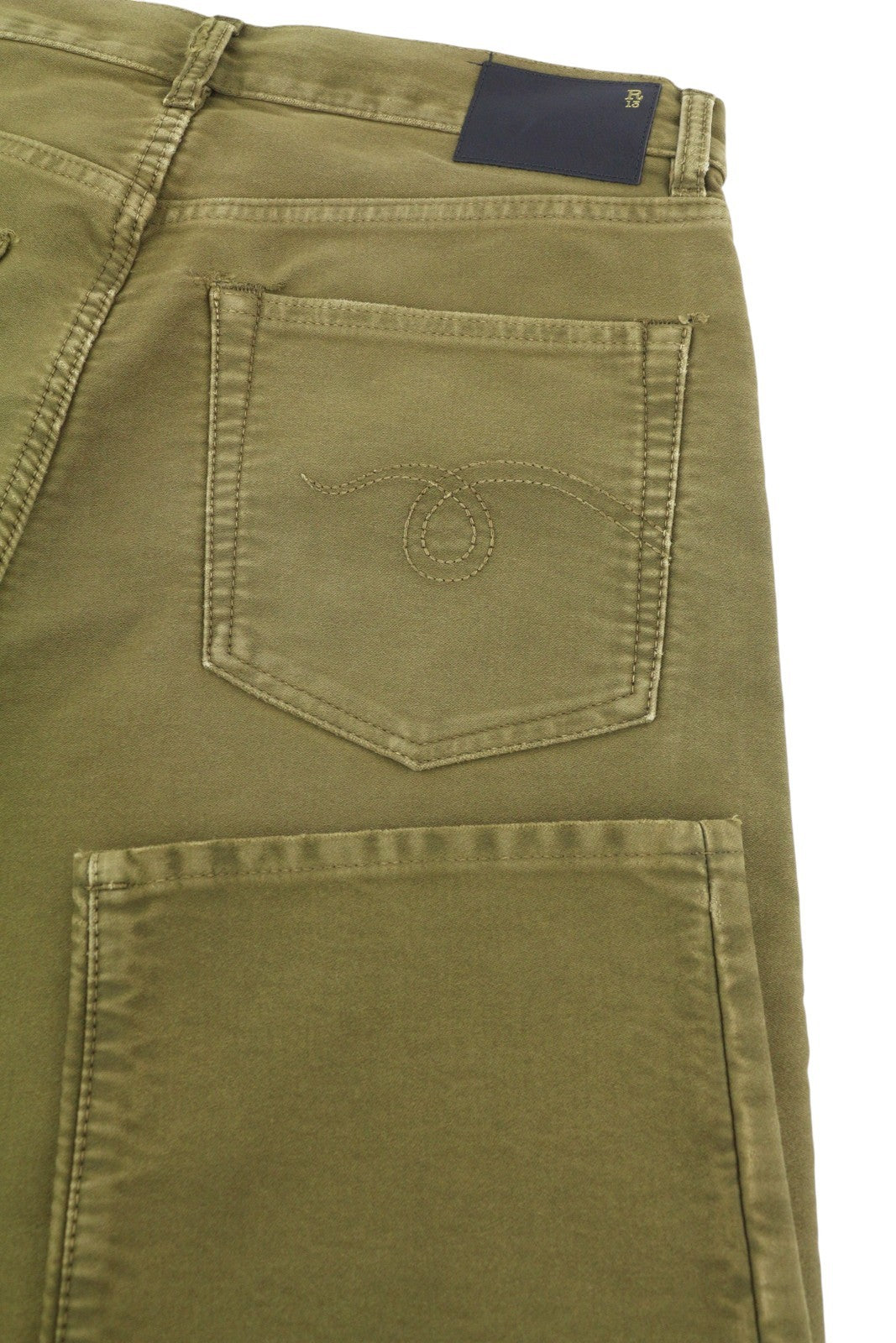 R13 Boyfriend Women Trousers 27 Olive Garment Dyed Moleskin Ankle Faded Zip FW25