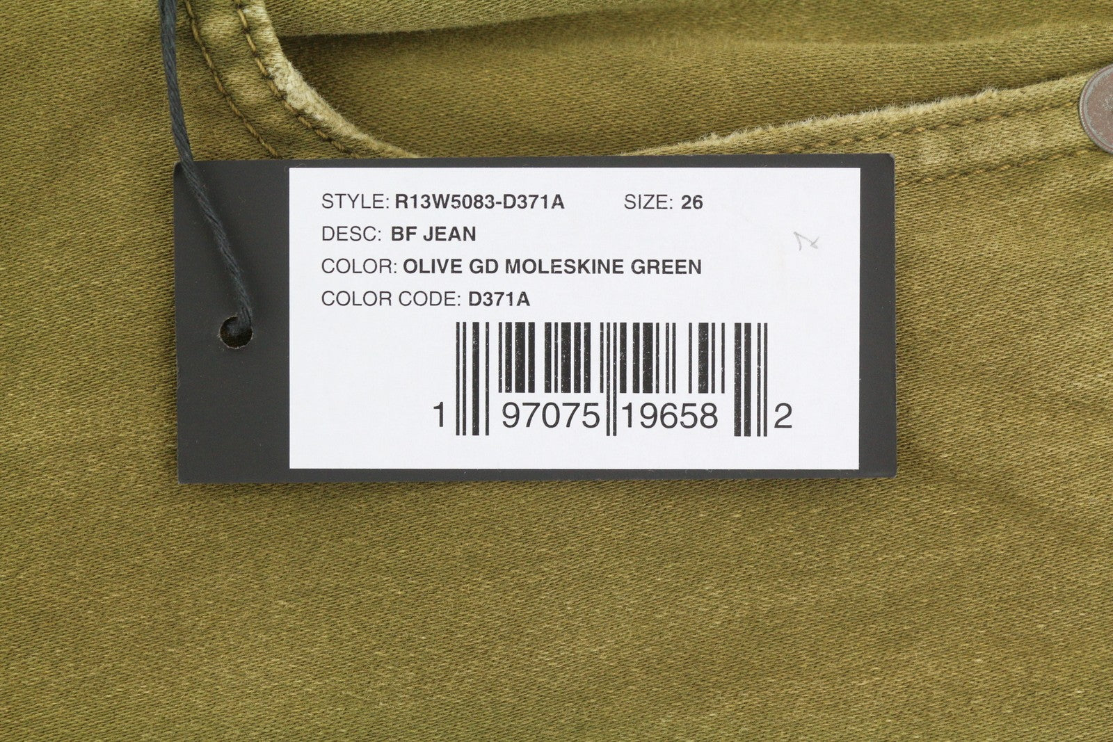 R13 Boyfriend Women Trousers 26 Olive Garment Dyed Moleskin Ankle Faded FW25