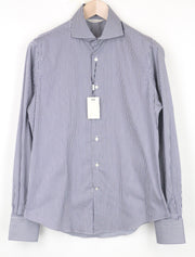 SUITSUPPLY Men's Formal Shirt ~S Blue Striped Cotton Slim Stretch Cutaway Fit