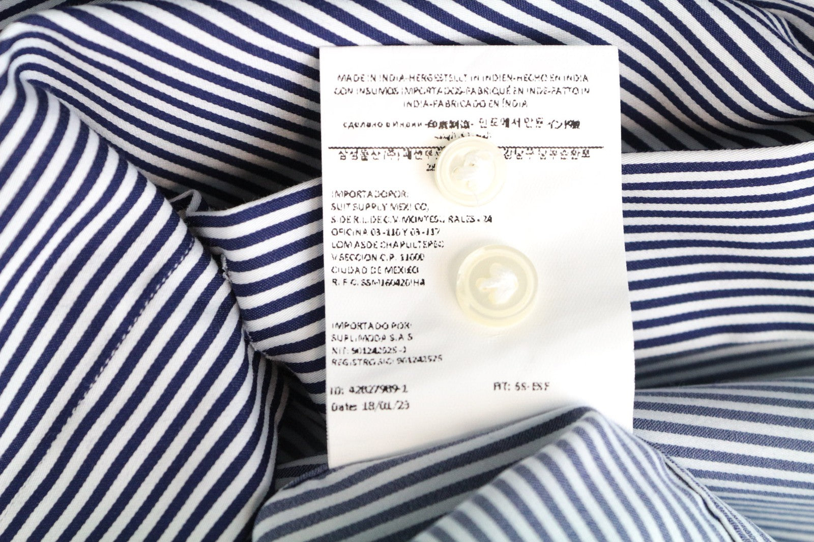 SUITSUPPLY Men's Formal Shirt ~S Blue Striped Cotton Slim Stretch Cutaway Fit