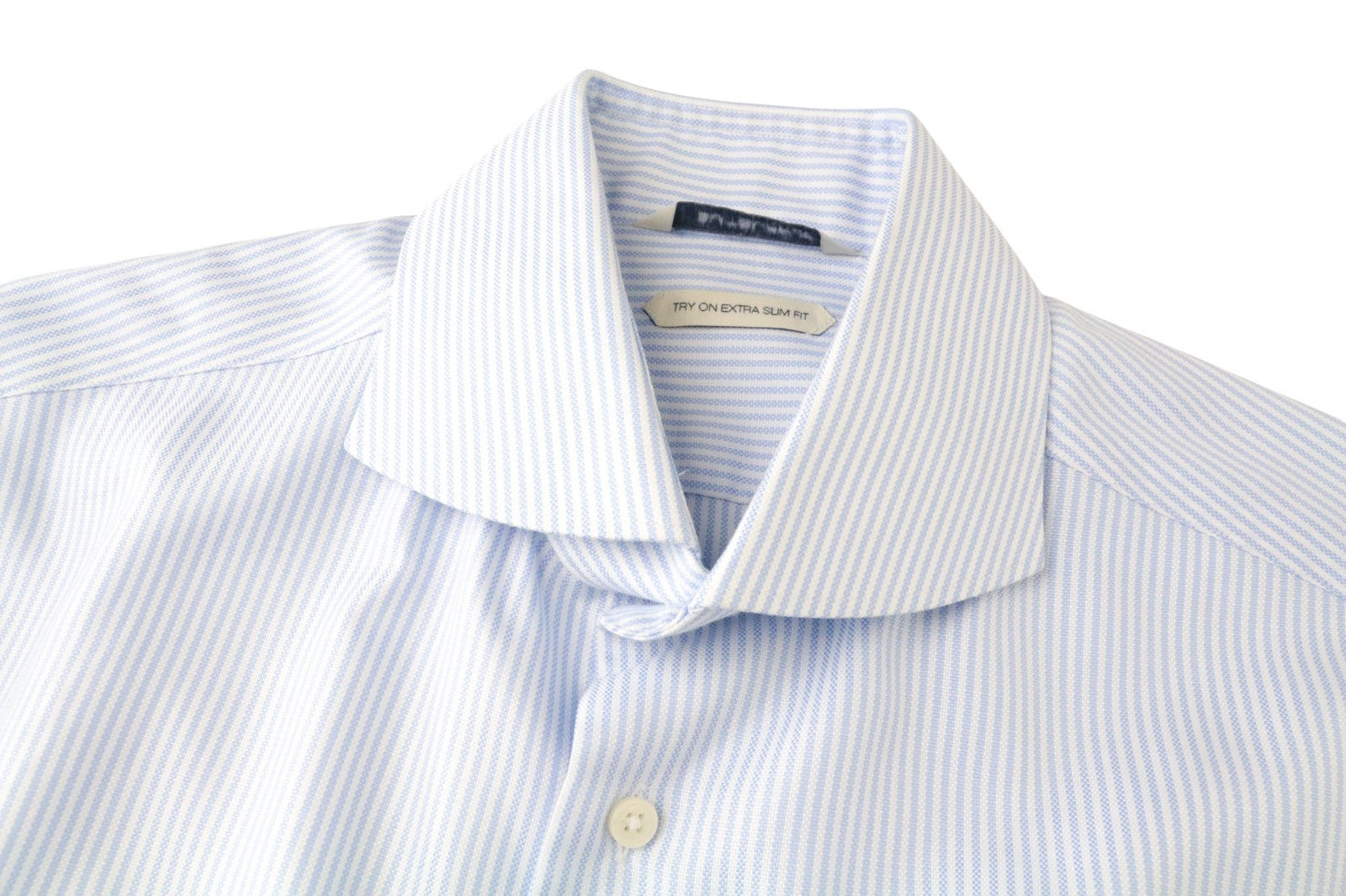 SUITSUPPLY Men's Formal Shirt 39L/15.5 Blue Striped Cutaway Extra Slim Fit