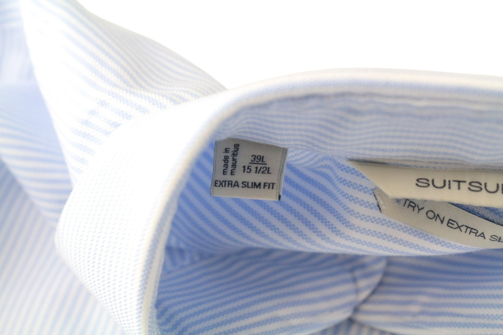 SUITSUPPLY Men's Formal Shirt 39L/15.5 Blue Striped Cutaway Extra Slim Fit