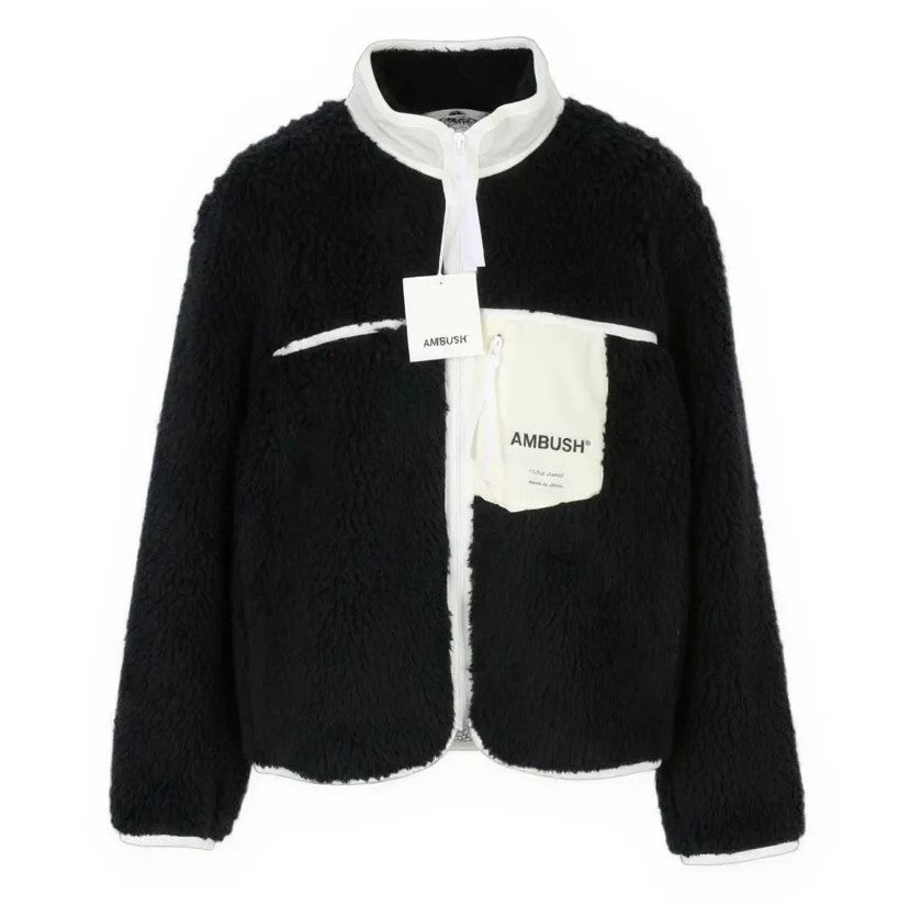 AMBUSH New Fleece Men Jacket L Black Fluffy Faux Fur Zipper Lightweight RRP710
