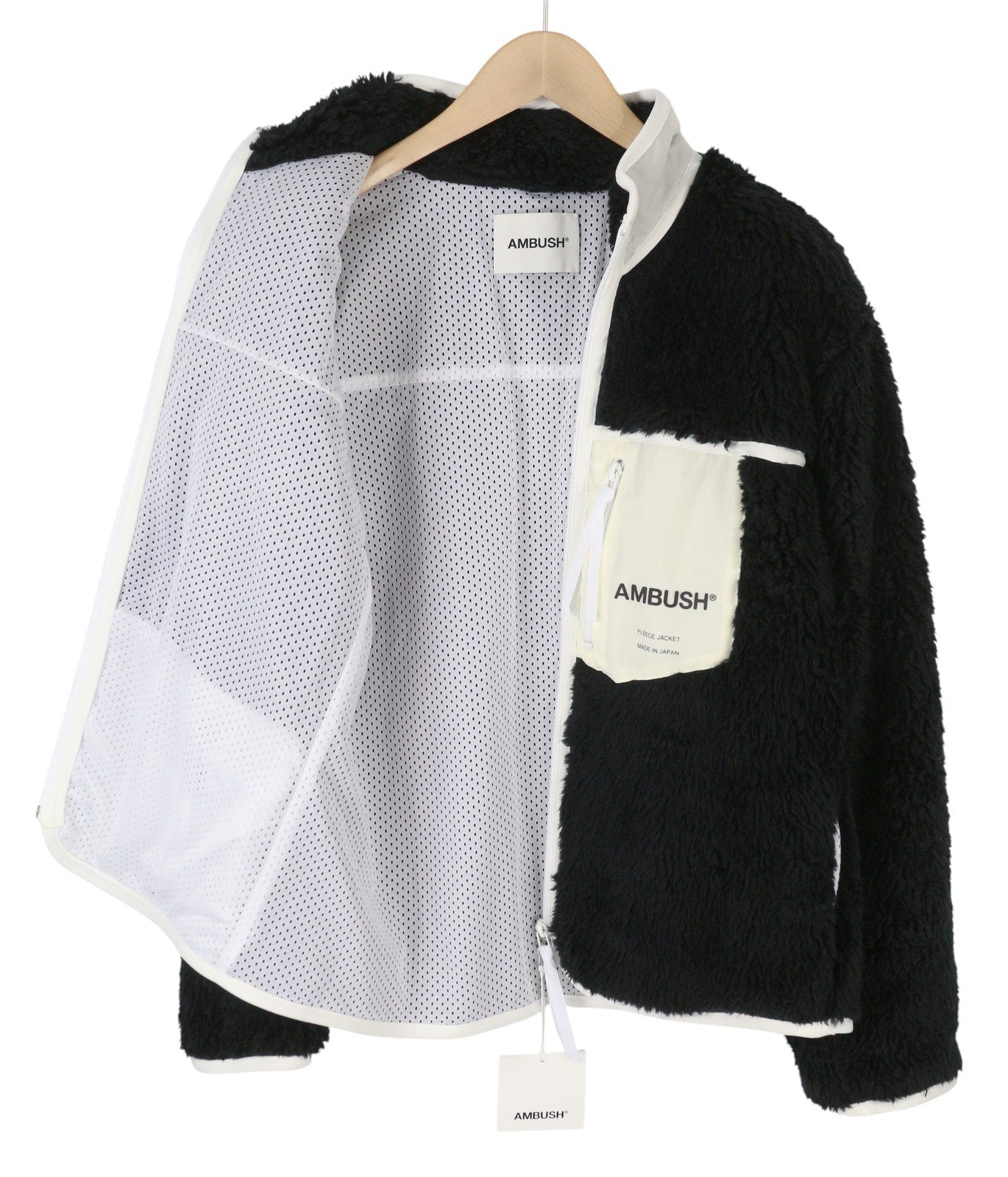 AMBUSH New Fleece Men Jacket L Black Fluffy Faux Fur Zipper Lightweight RRP710