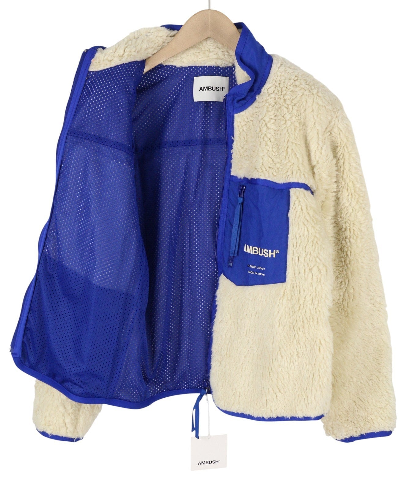 AMBUSH New Fleece Men Jacket M Ivory Fluffy Faux Fur Zipper Lightweight RRP710