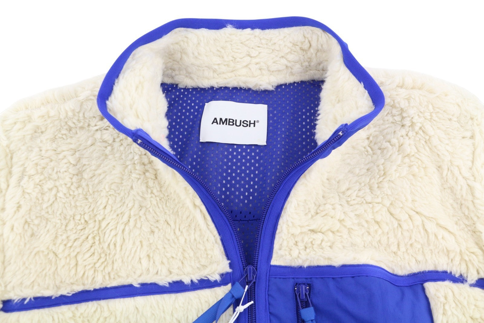 AMBUSH New Fleece Men Jacket M Ivory Fluffy Faux Fur Zipper Lightweight RRP710