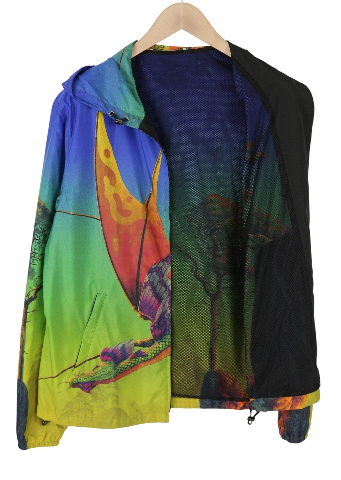 VALENTINO Men Jacket 48 Dragon Print Mesh Lined Hooded Zip Lightweight RRP1800