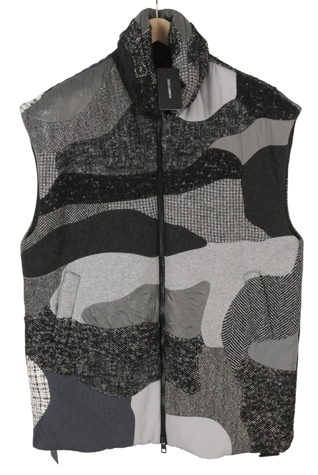 DOLCE & GABBANA Men Waistcoat 48 Grey Patches Wool Alpaca Blend Padded RRP2499