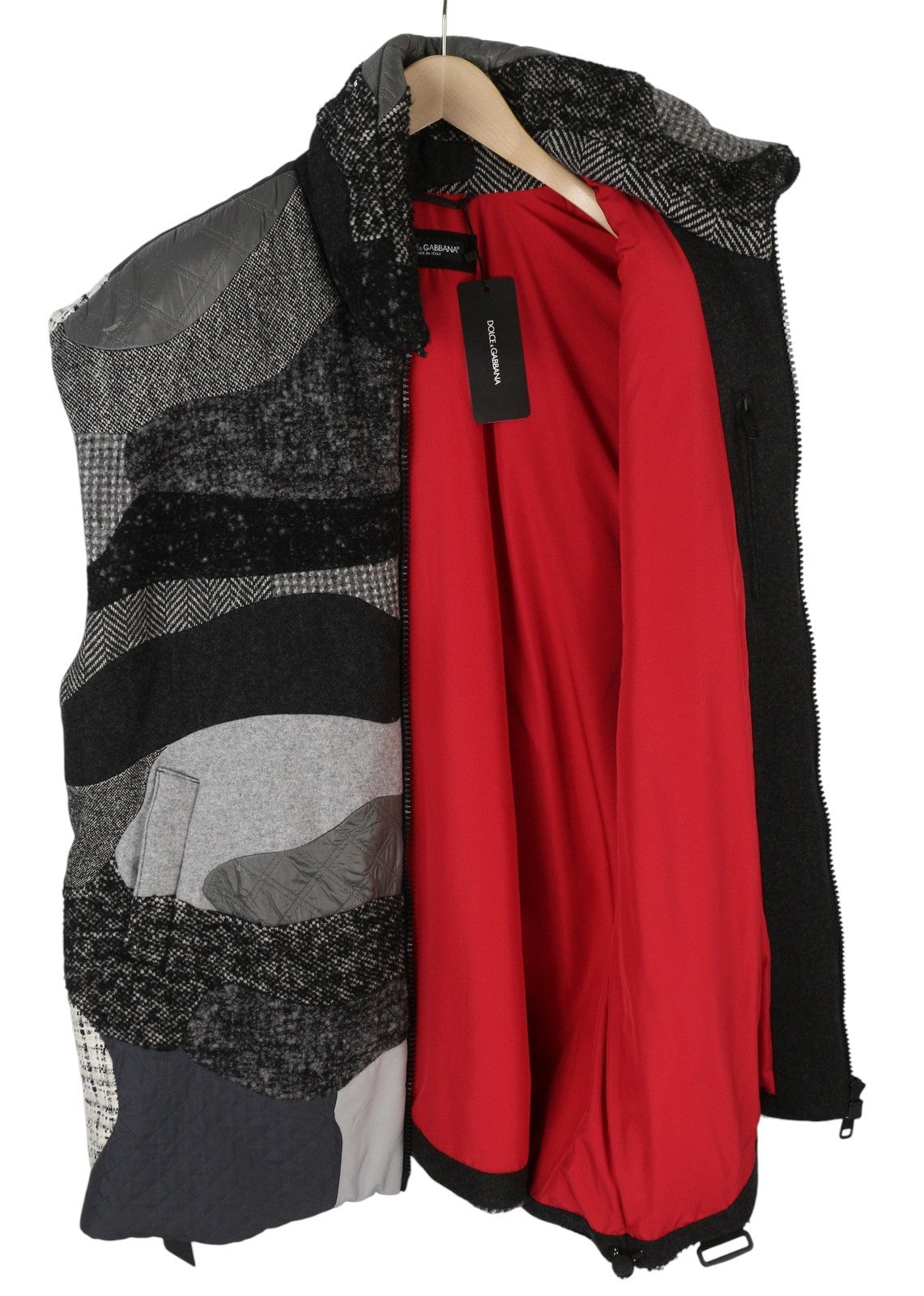 DOLCE & GABBANA Men Waistcoat 48 Grey Patches Wool Alpaca Blend Padded RRP2499