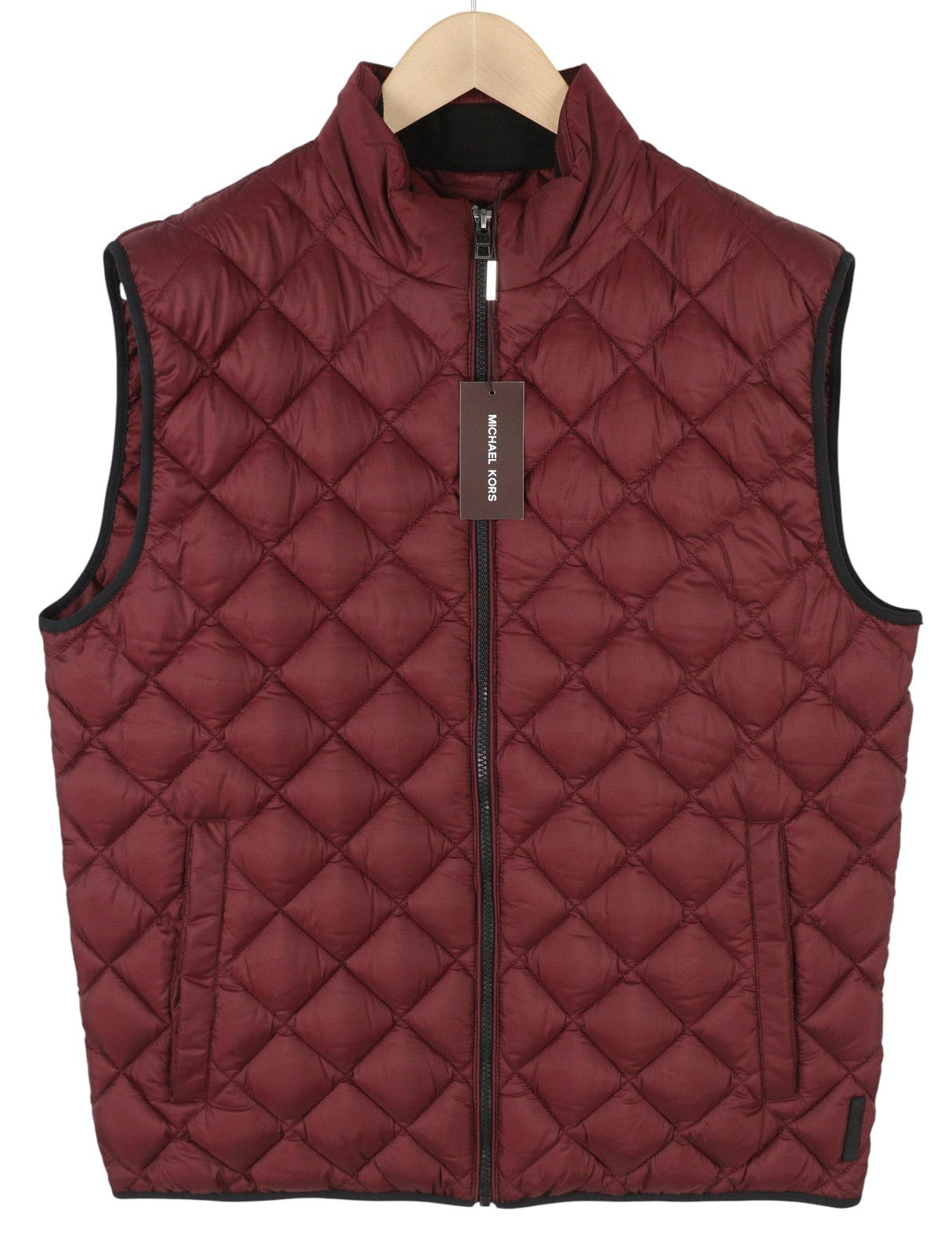 MICHAEL KORS Men Waistcoat L Burgundy Quilted Insulated Full Zip Vest RRP199