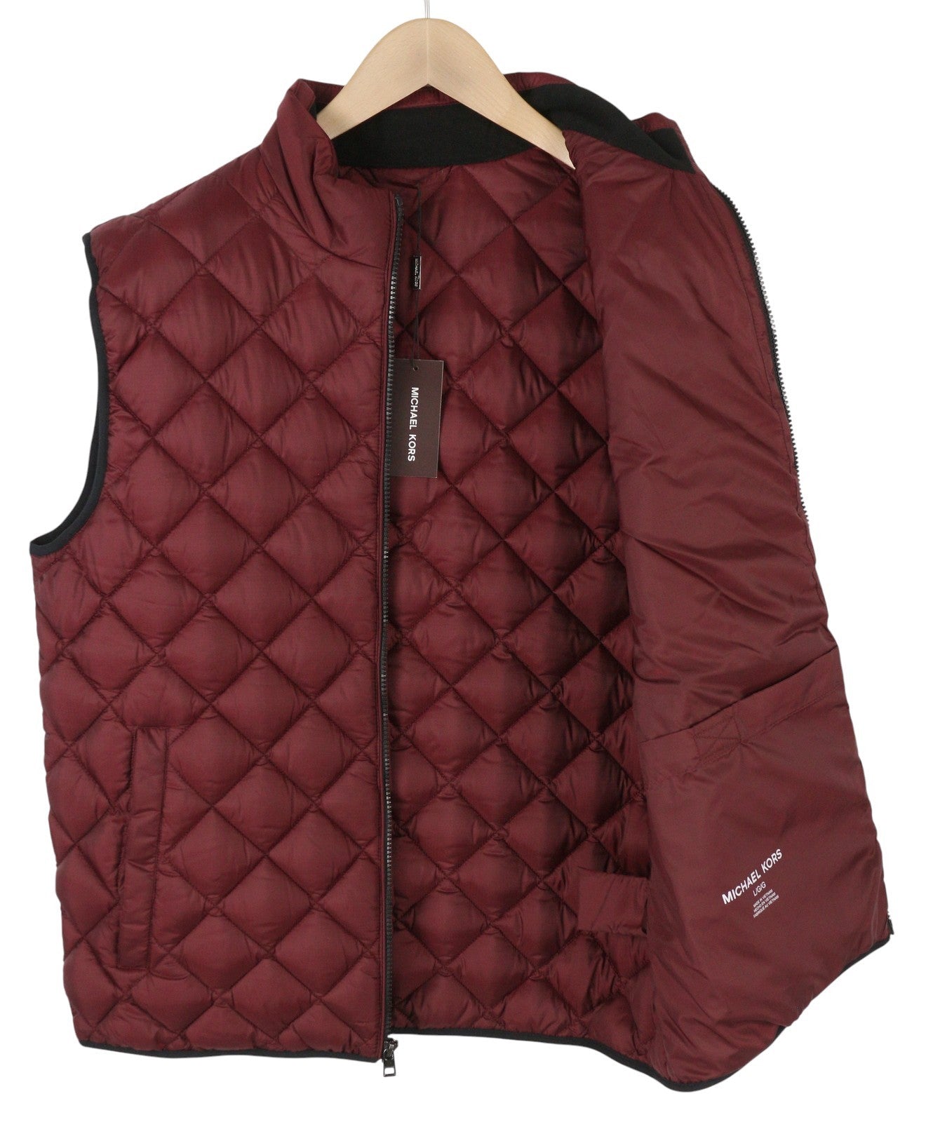 MICHAEL KORS Men Waistcoat L Burgundy Quilted Insulated Full Zip Vest RRP199
