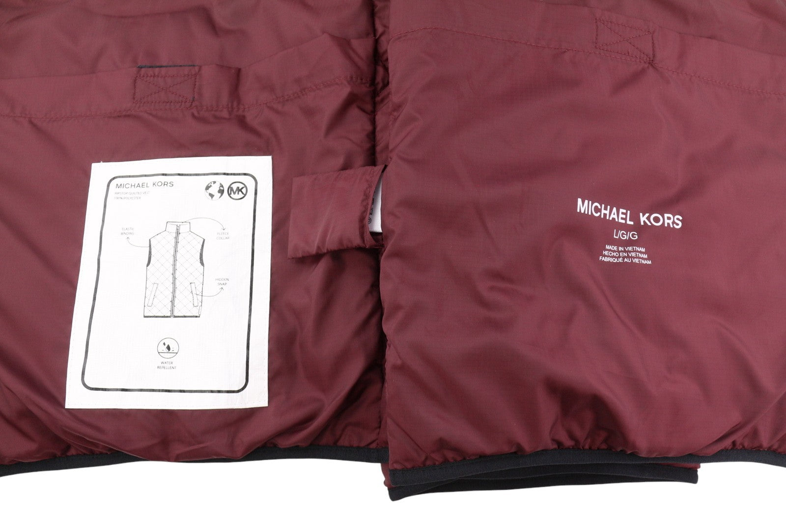 MICHAEL KORS Men Waistcoat L Burgundy Quilted Insulated Full Zip Vest RRP199