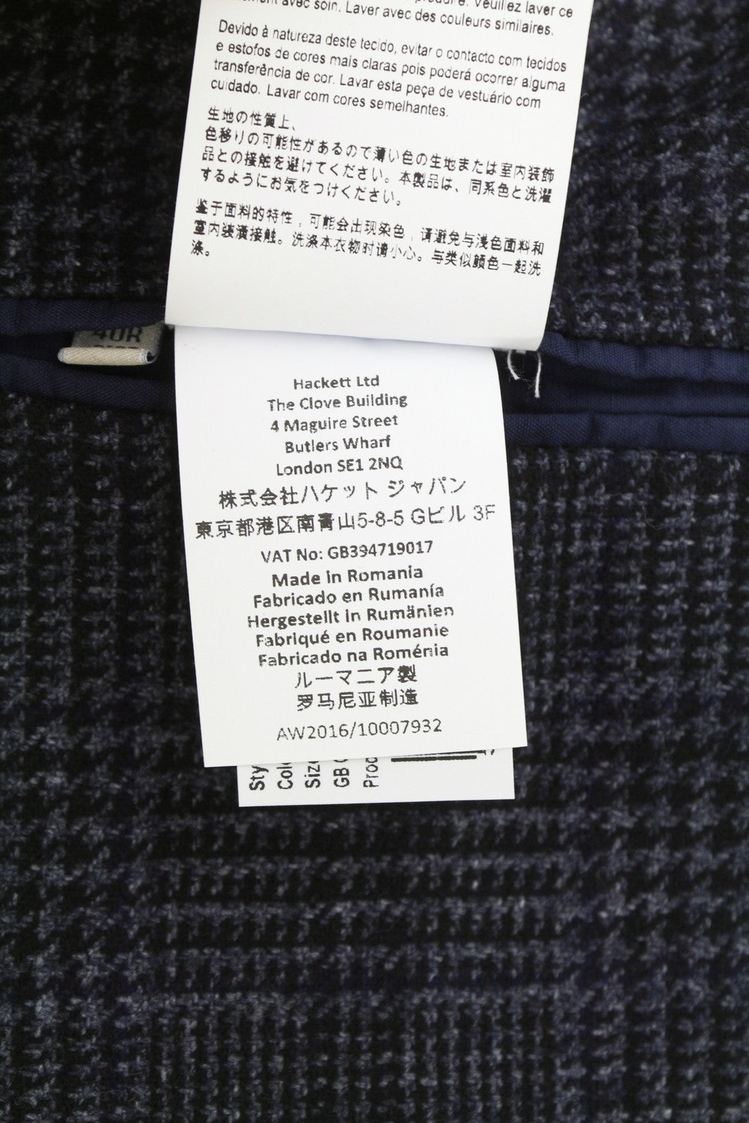 HACKETT Mayf Gmd Wool Check Men Blazer EU50 Grey Wool Blend Unlined Notch RRP550