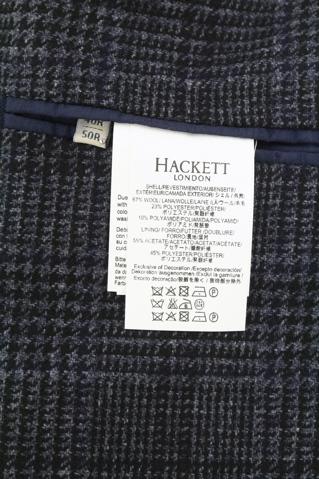 HACKETT Mayf Gmd Wool Check Men Blazer EU50 Grey Wool Blend Unlined Notch RRP550