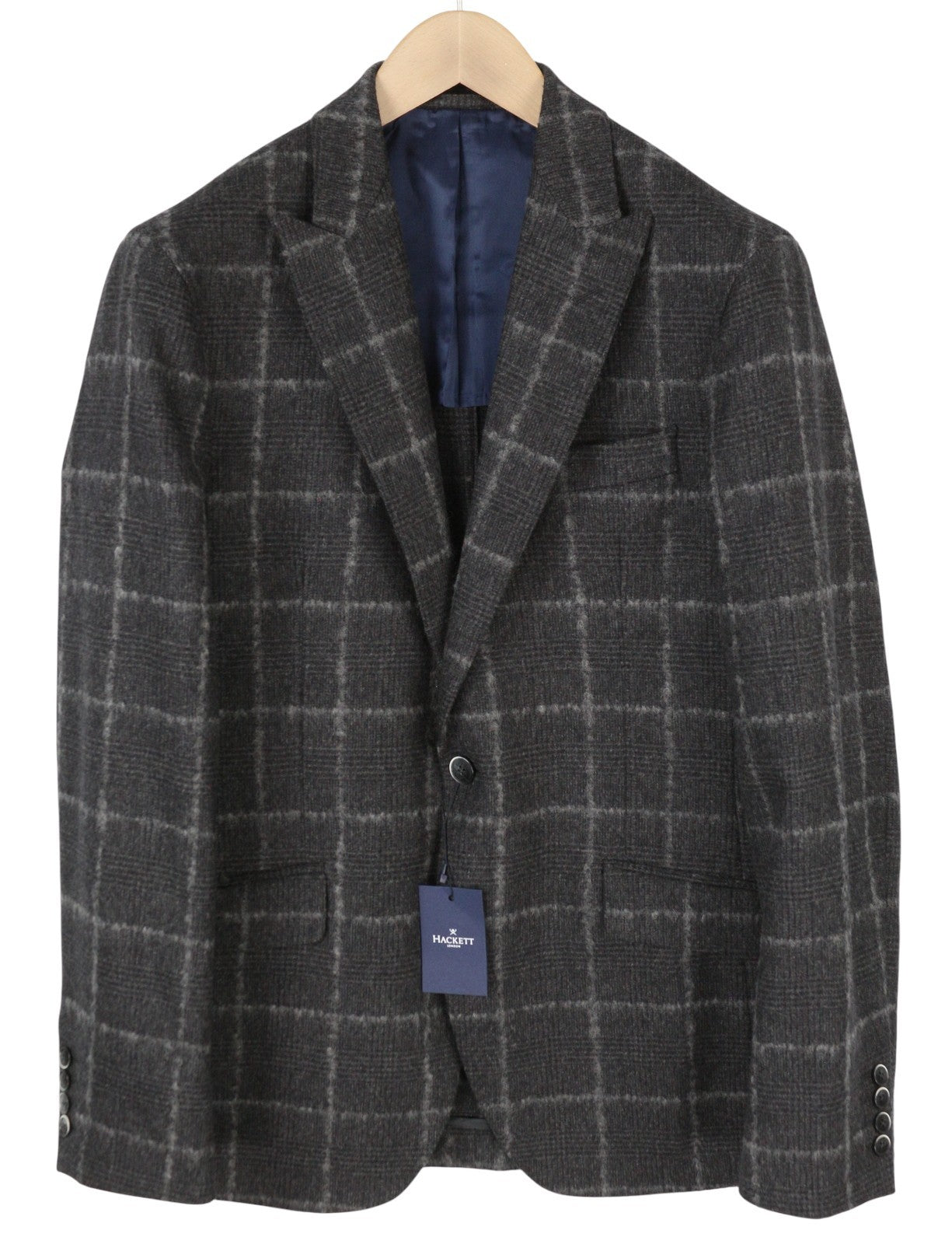 HACKETT Boucle Wool Check Men Blazer EU50 Grey Half Lined Peak RRP575