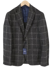 HACKETT Boucle Wool Check Men Blazer EU50 Grey Half Lined Peak RRP575
