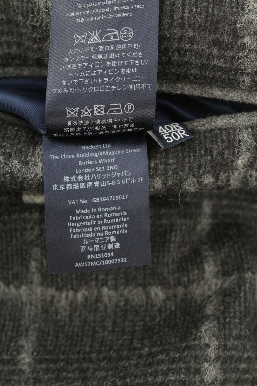 HACKETT Boucle Wool Check Men Blazer EU50 Grey Half Lined Peak RRP575