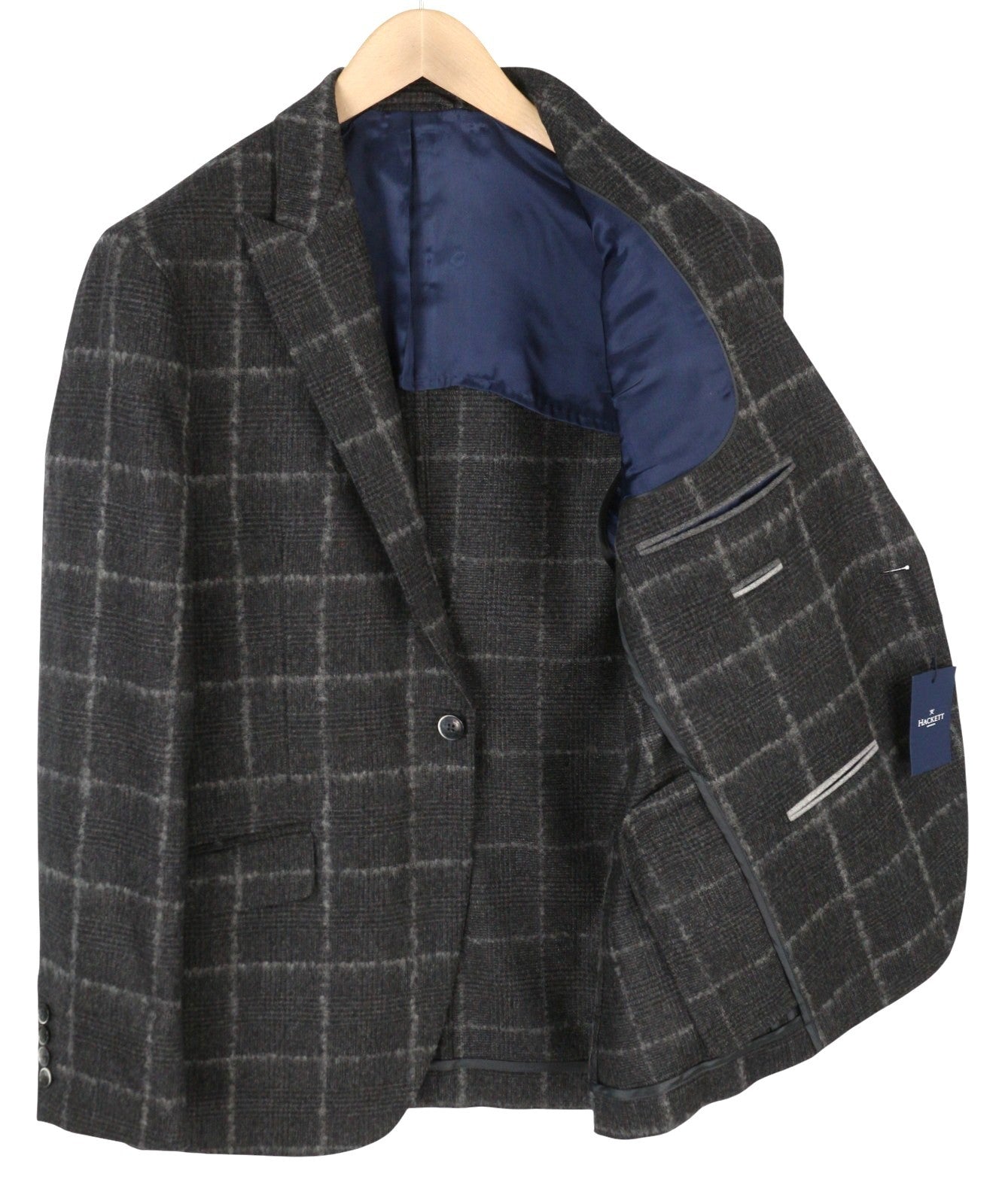 HACKETT Boucle Wool Check Men Blazer EU50 Grey Half Lined Peak RRP575