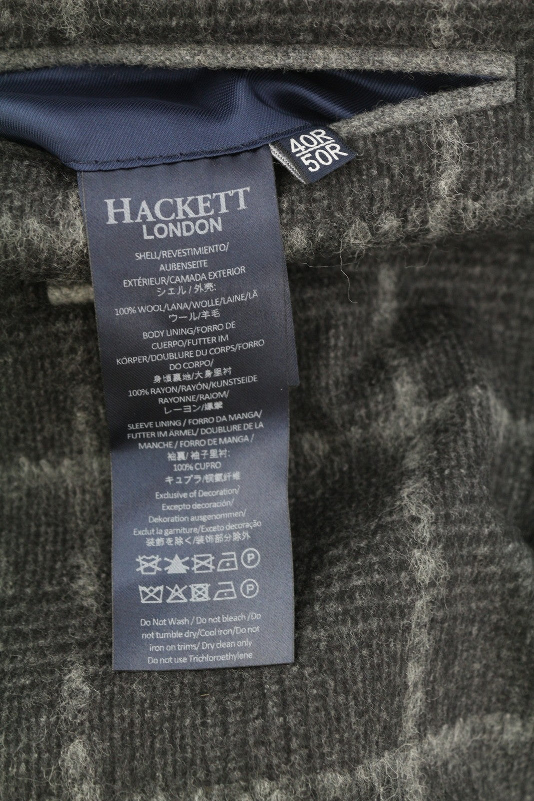 HACKETT Boucle Wool Check Men Blazer EU50 Grey Half Lined Peak RRP575