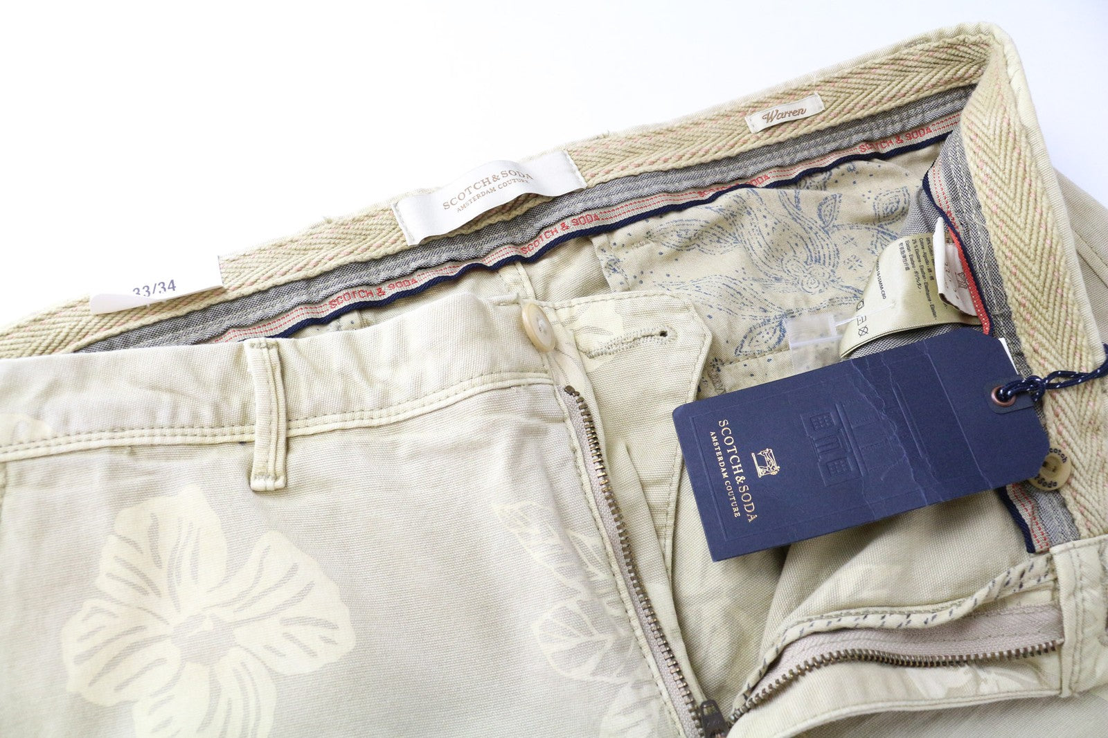SCOTCH & SODA Warren Men's Pants W33/L34 Brown Patterned Straight Stretch Fit