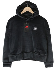 NEW BALANCE Women Hoodie S Black Soft Corduroy Oversized Loose Fit Pullover
