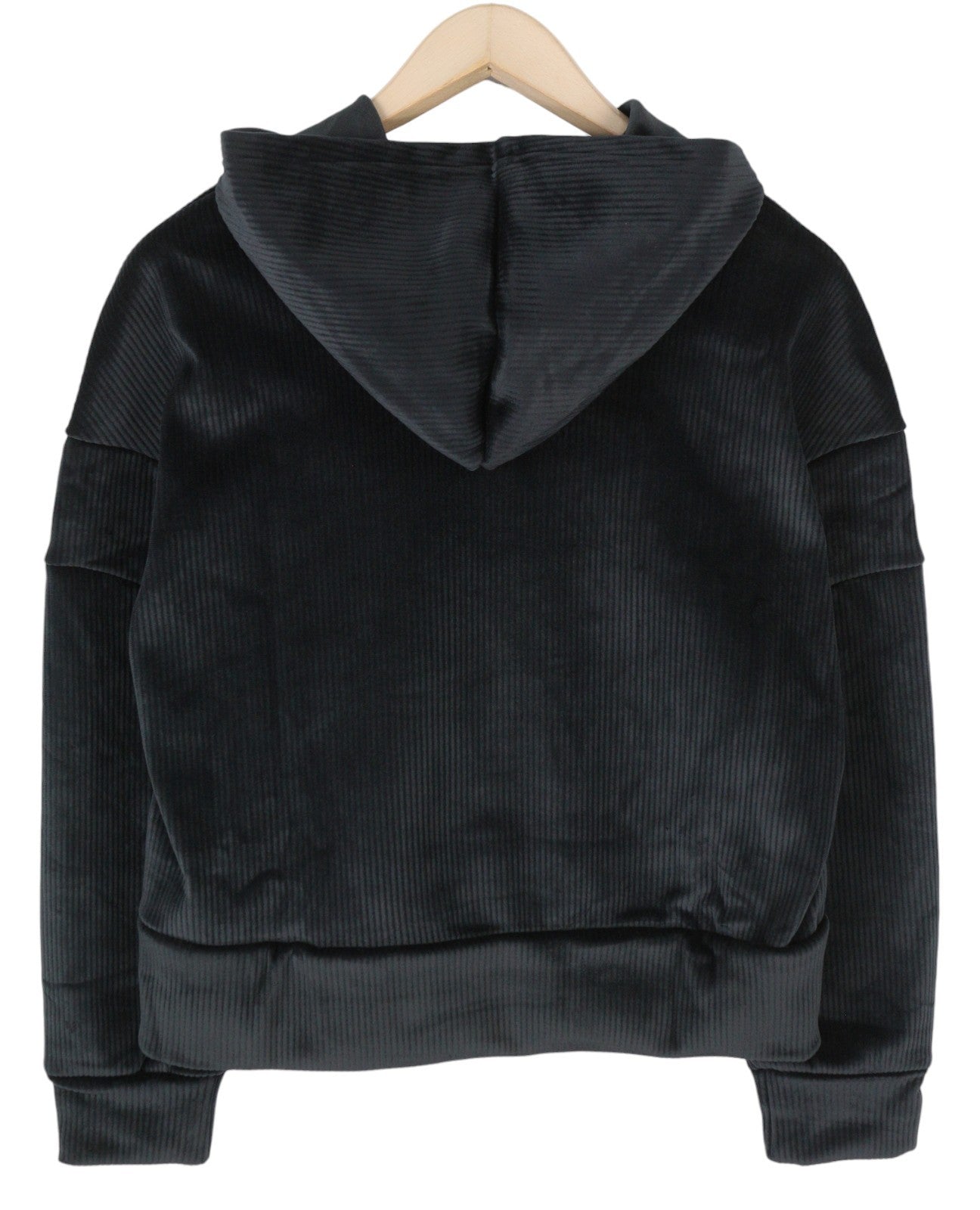 NEW BALANCE Women Hoodie S Black Soft Corduroy Oversized Loose Fit Pullover