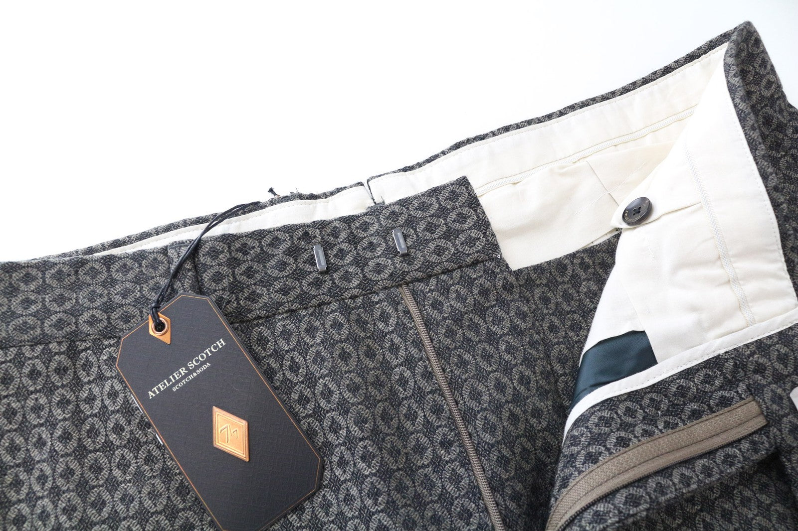 SCOTCH & SODA Atelier Men's Pleated Pants 50 Grey Brown Classic Patterned Fit