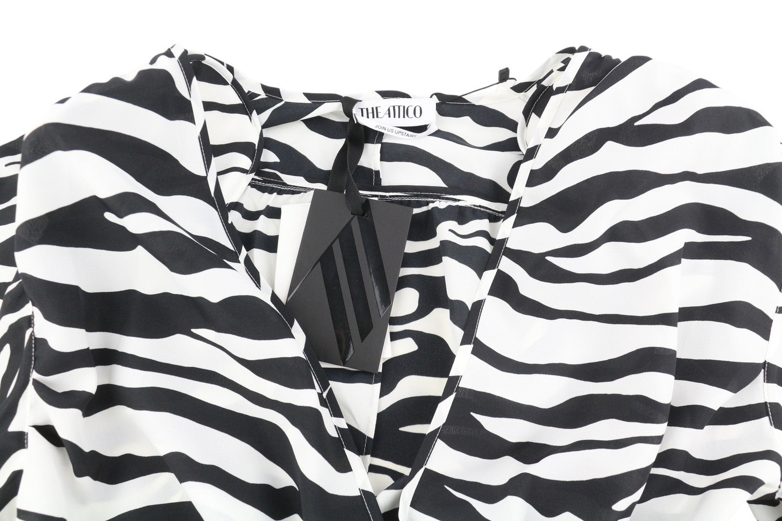 THE ATTICO moteriška suknelė 42 ilgomis rankovėmis, zebro rašto, su diržu, krepinė, apvyniojama maksi suknelė, RRP1199 