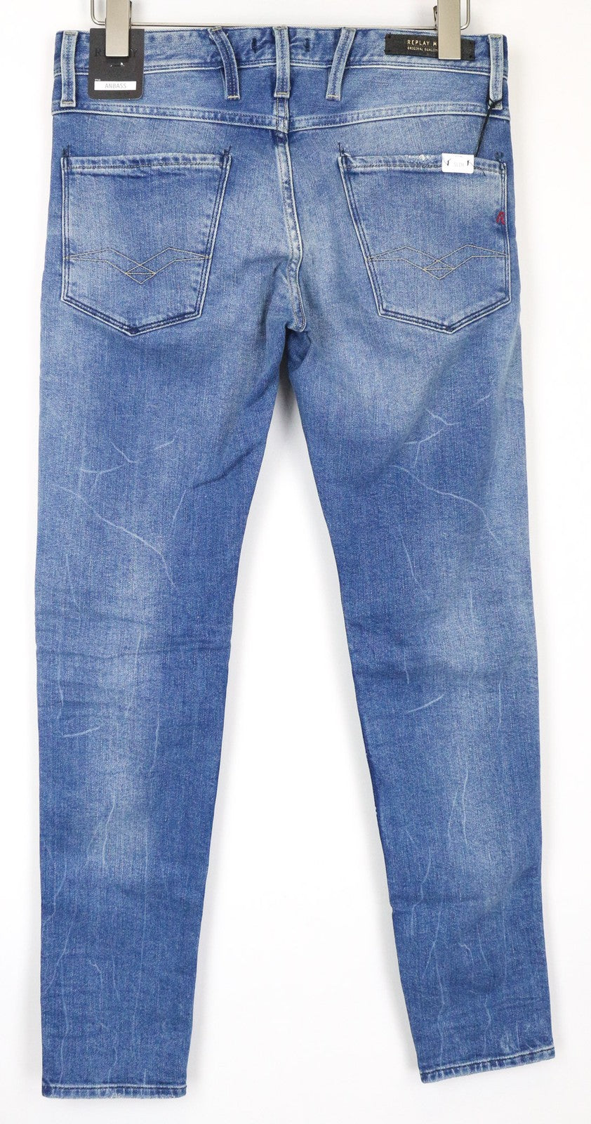 REPLAY Anbass Men's Jeans W29/L32 Slim Fit Washed Blue Stretch Cotton Denim