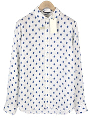 SCOTCH & SODA Men Shirt XL White Patterned Linen Cutaway Button-Up Logo Casual