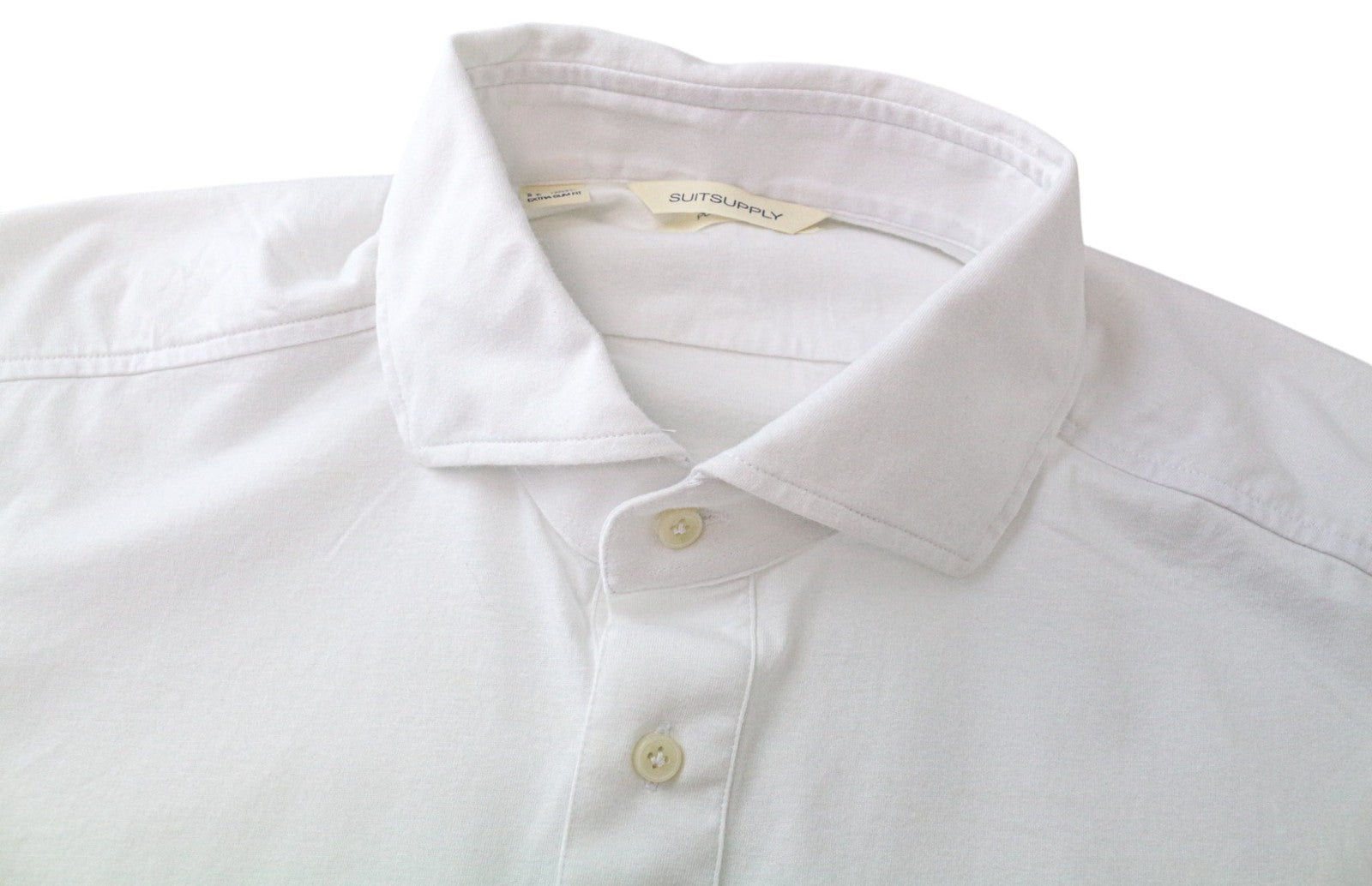 SUITSUPPLY Men's Polo Shirt 43/44/17/17.5 Extra Slim White Short Sleeve Cotton