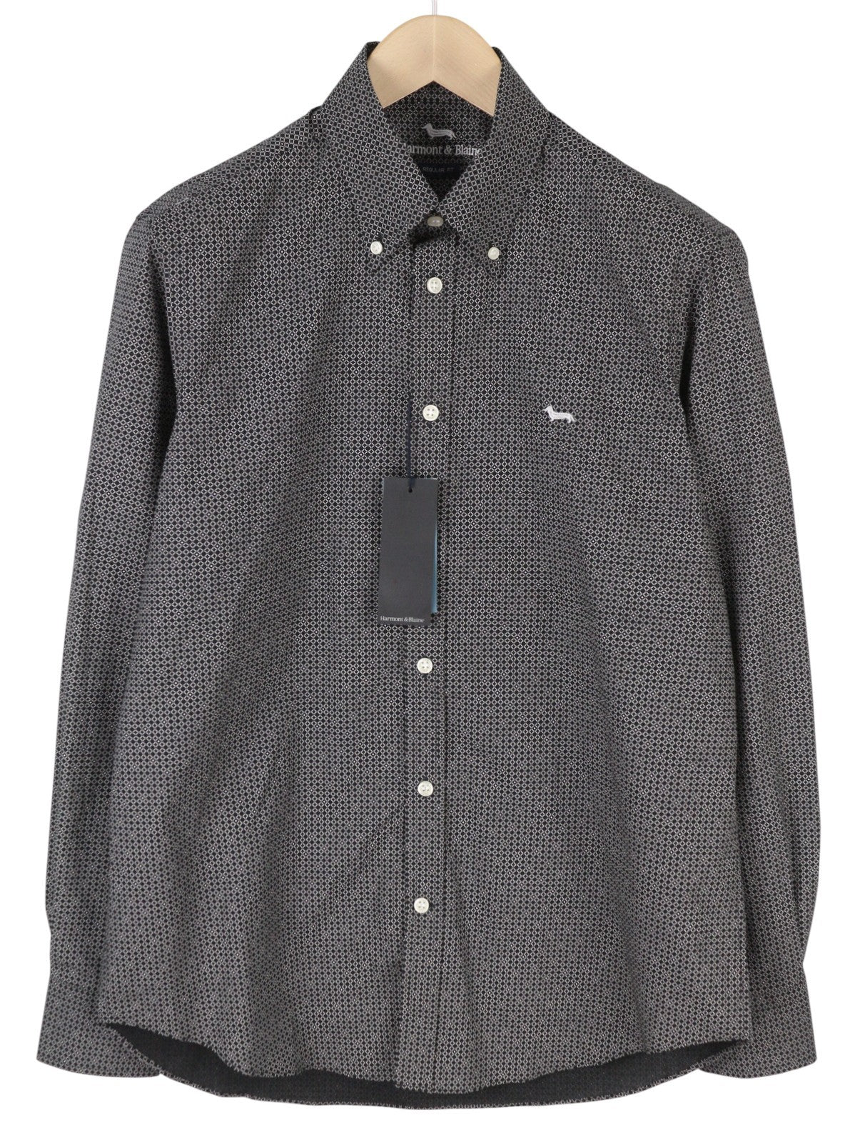 HARMONT & BLAINE Regular Fit Men Shirt L Black Patterned Button-Down Neck Casual