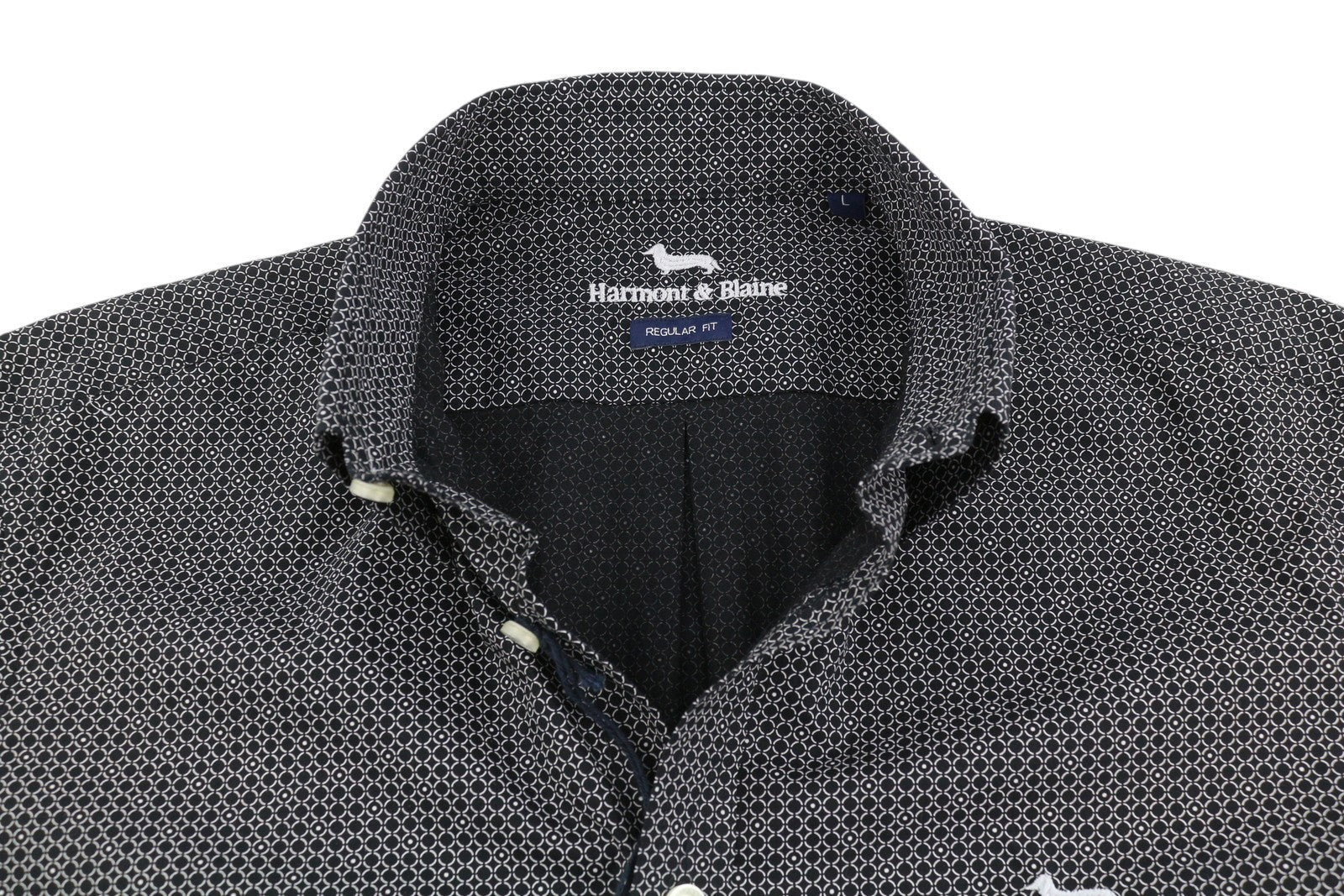 HARMONT & BLAINE Regular Fit Men Shirt L Black Patterned Button-Down Neck Casual