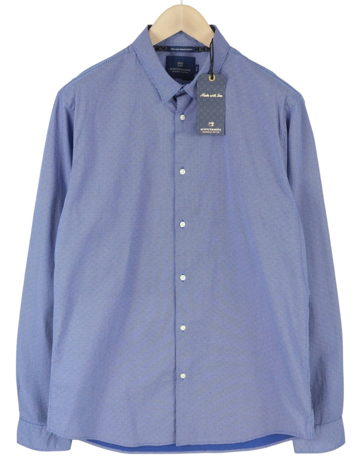 SCOTCH & SODA Slim Men Shirt XL Blue Patterned Spread Neck Button-Up Casual