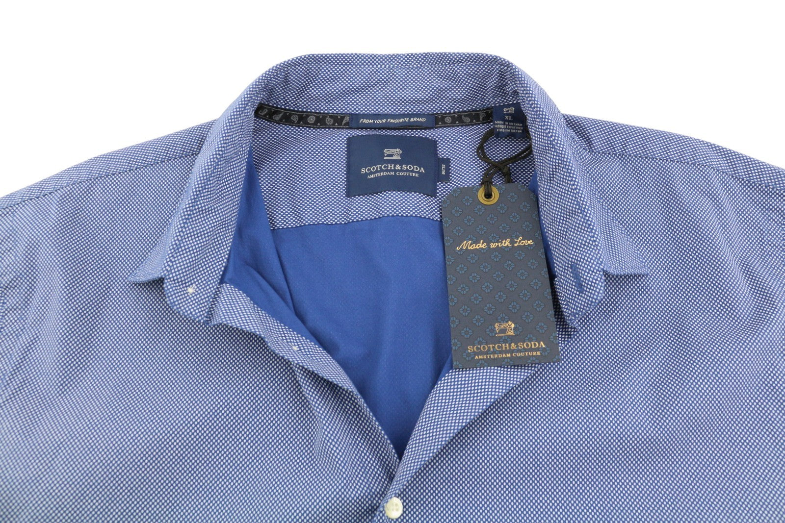 SCOTCH & SODA Slim Men Shirt XL Blue Patterned Spread Neck Button-Up Casual
