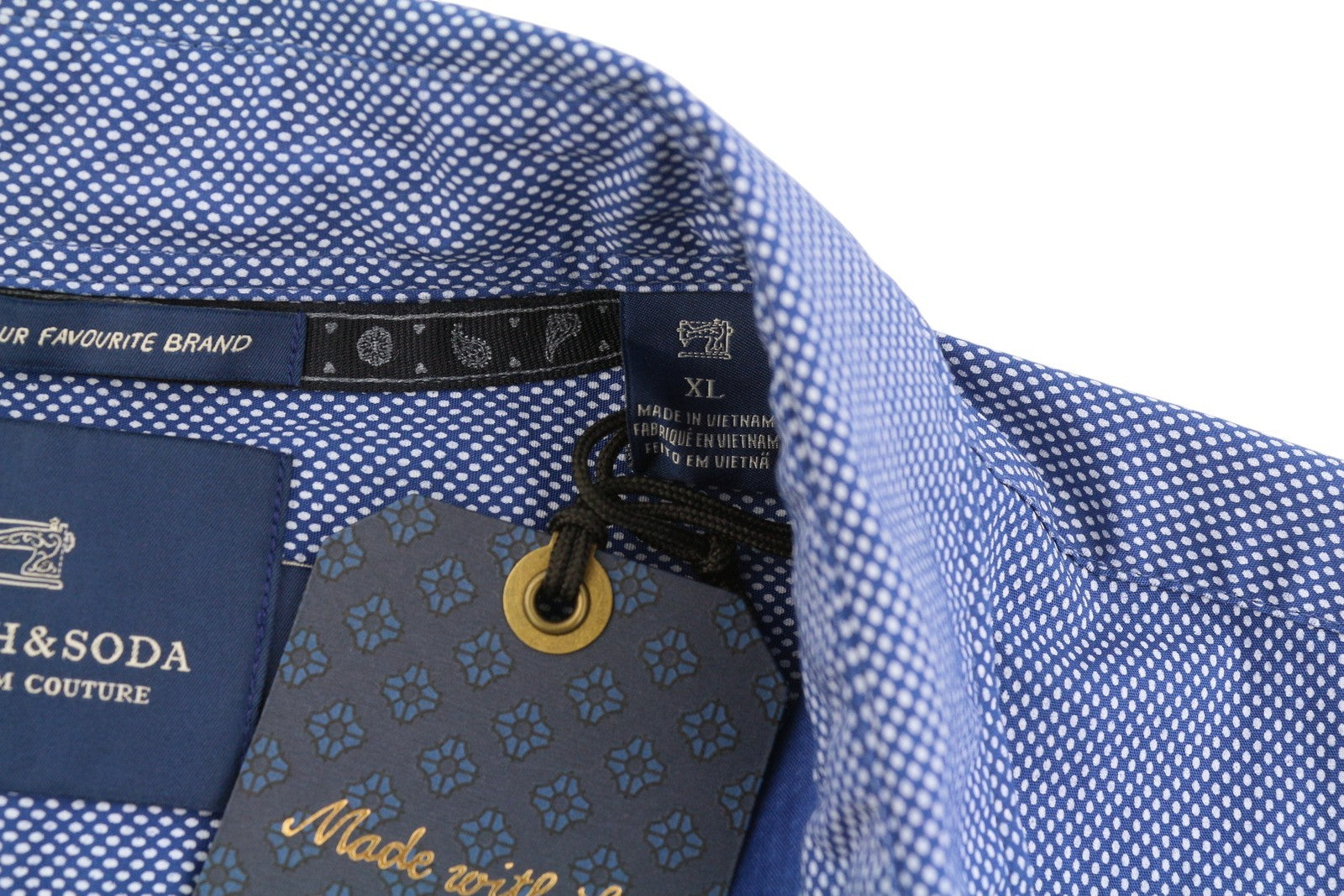 SCOTCH & SODA Slim Men Shirt XL Blue Patterned Spread Neck Button-Up Casual