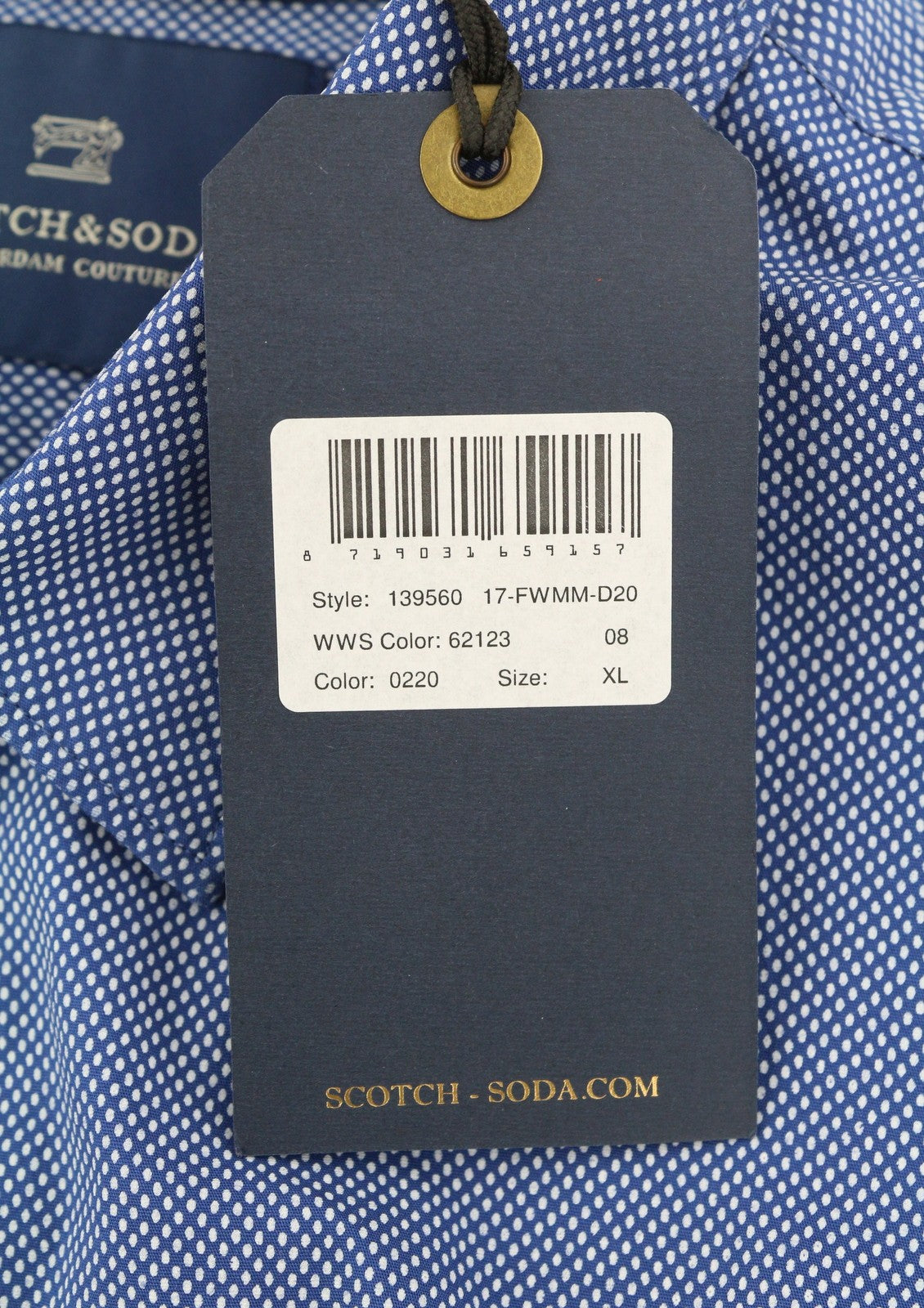 SCOTCH & SODA Slim Men Shirt XL Blue Patterned Spread Neck Button-Up Casual