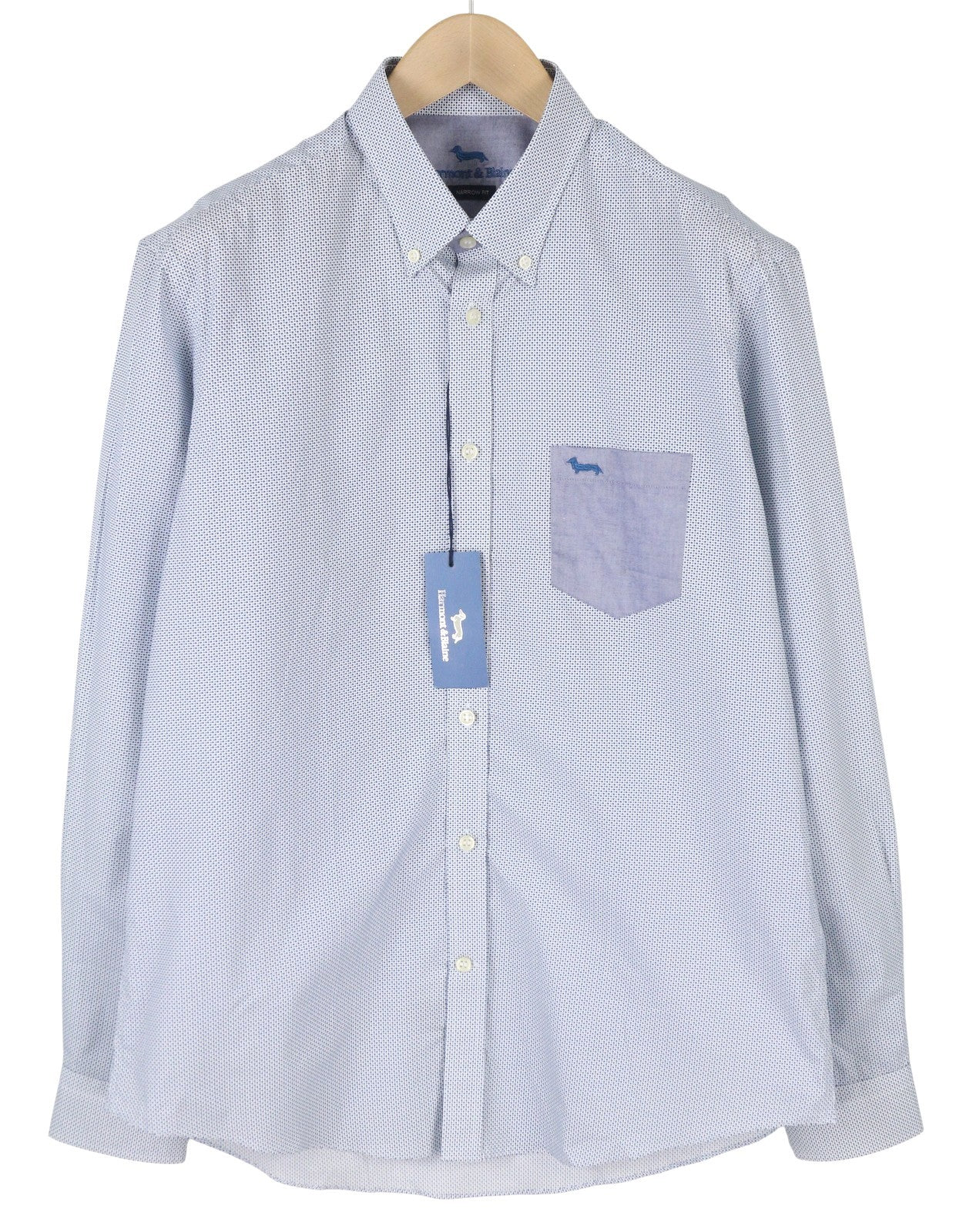 HARMONT & BLAINE Narrow Fit Men Shirt XL Blue Patterned Button-Down Neck Casual