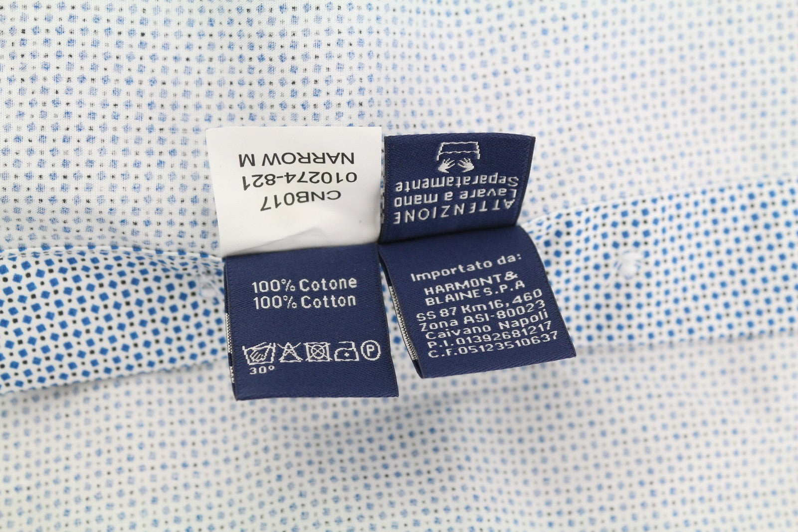 HARMONT & BLAINE Narrow Fit Men Shirt XL Blue Patterned Button-Down Neck Casual